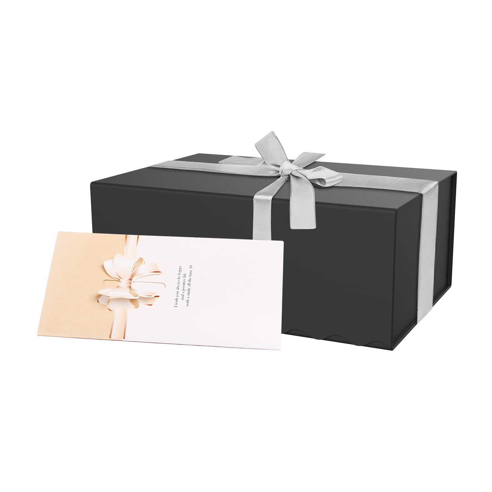12.5x9.5x4 Inches Magnetic Closure Gift Box - Collapsible Wedding & Birthday Present Packaging - Sturdy Bridesmaid Proposal Box with Lid - Black Wave Design - Perfect for Party Favors, Jewelry Storage & Special Occasion Gifting