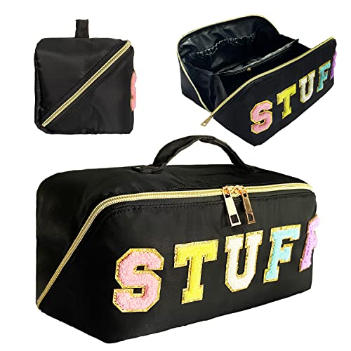 Black nylon makeup bag