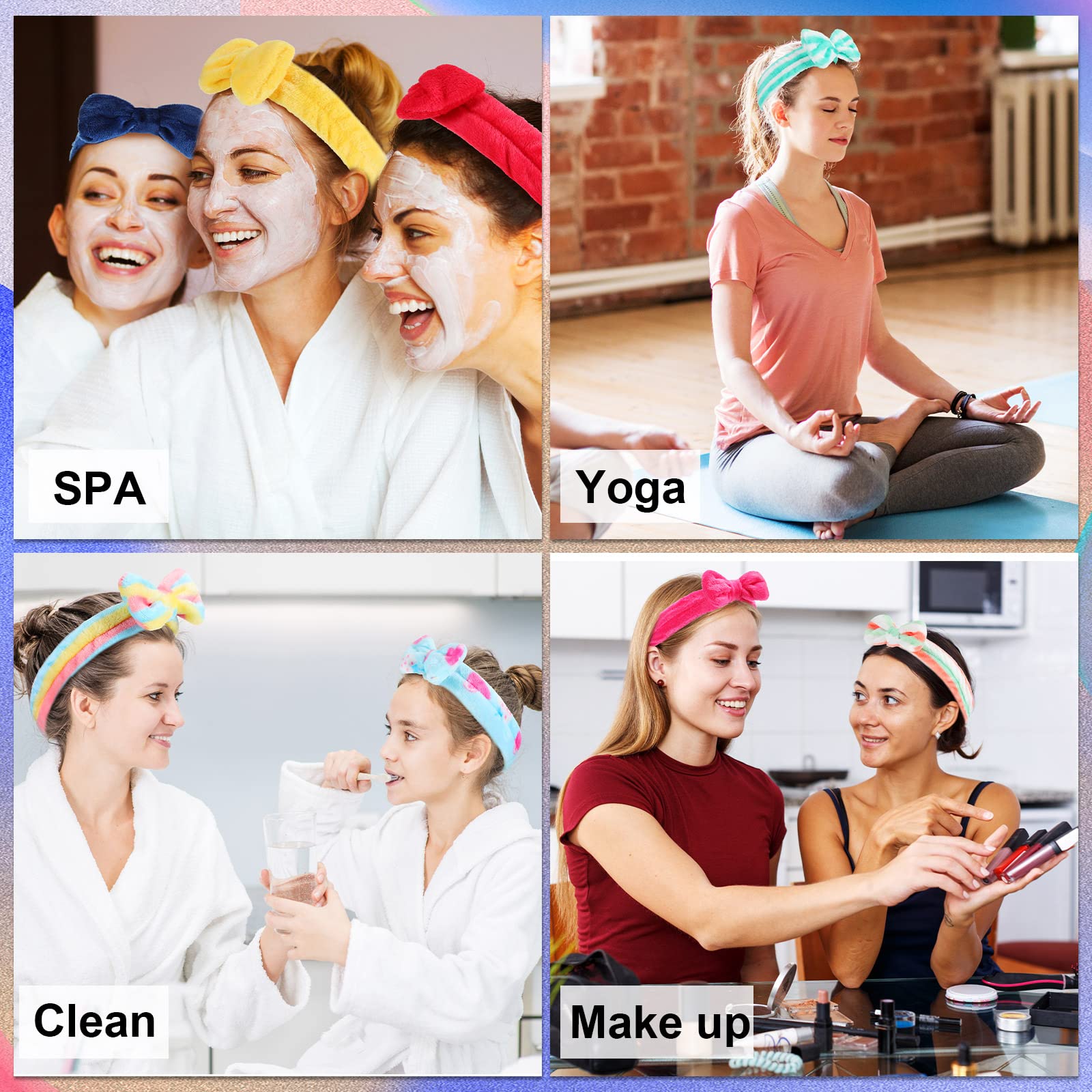 Jutom 74 Pcs Spa Headband Set - 32 Styles Coral Fleece & Terry Cloth Facial Hair Wrap for Makeup, Skincare, Washing Face - Soft Bow Hairbands for Women - Perfect for Salon, Spa, Home Beauty Routine & Gift Giving