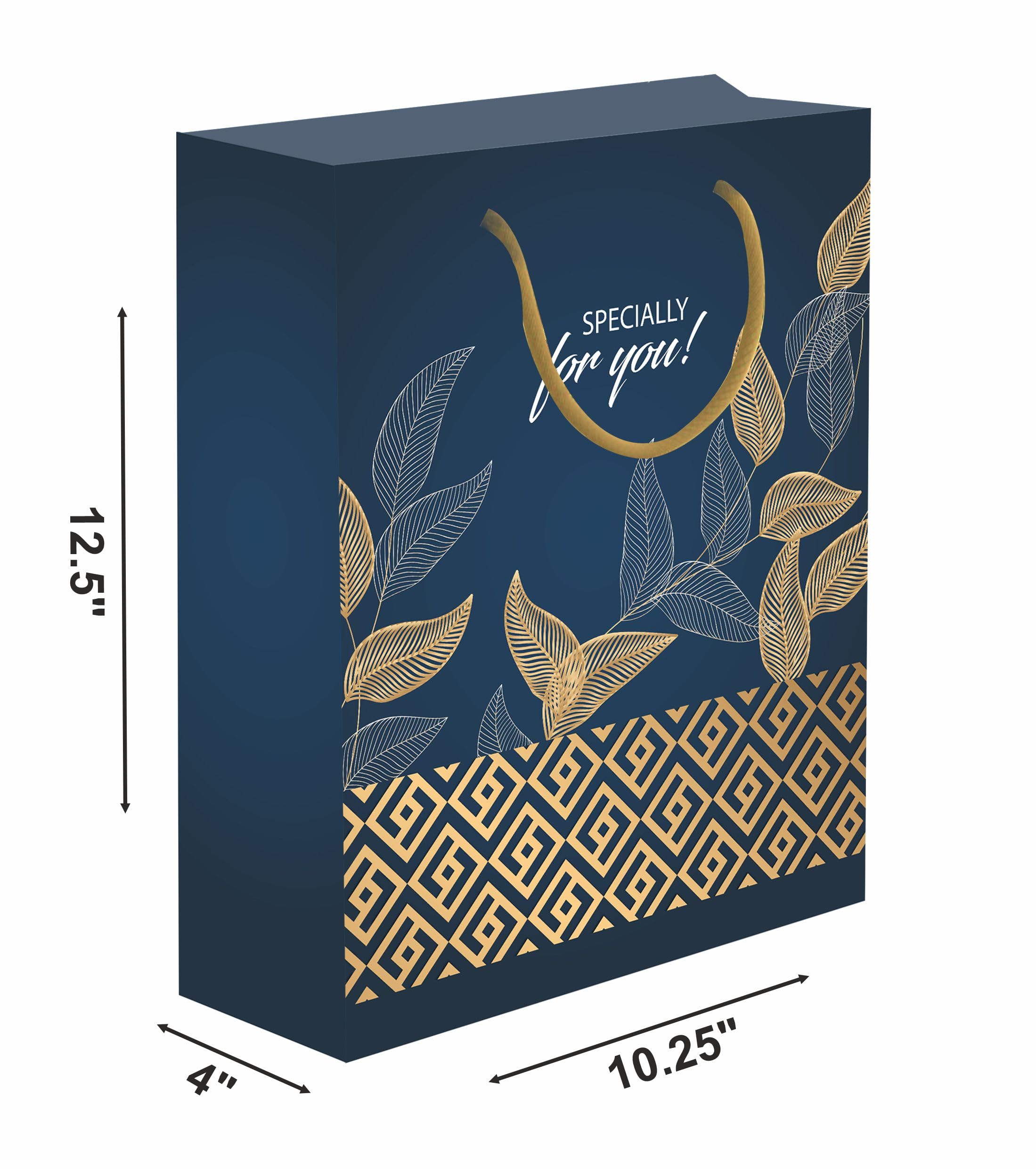 Premium 200 GSM 3D Leaves Matt Laminated Gift Bags - Set of 5, 12.5x10.25x4 Inch Blue - Perfect for Birthday Party Favors, Wedding Favors, Baby Shower Gifts & Special Occasions - Elegant Gift Packaging for Jewelry, Cosmetics & Luxury Items