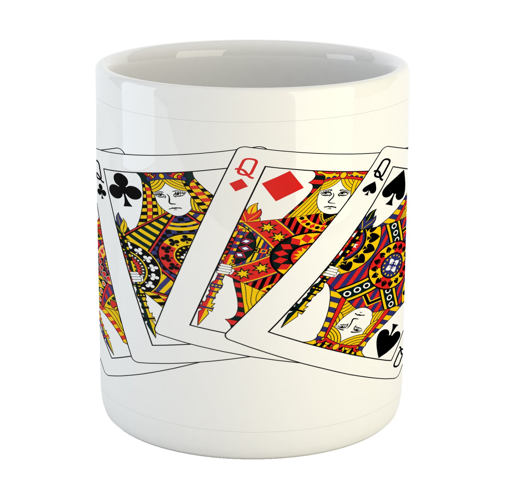 Ambesonne Queen Poker Theme Ceramic Coffee Mug - 15 oz Printed Tea Cup with Hearts & Spades Design for Gambling Enthusiasts - Perfect for Game Nights, Gifts, and Hot Beverages