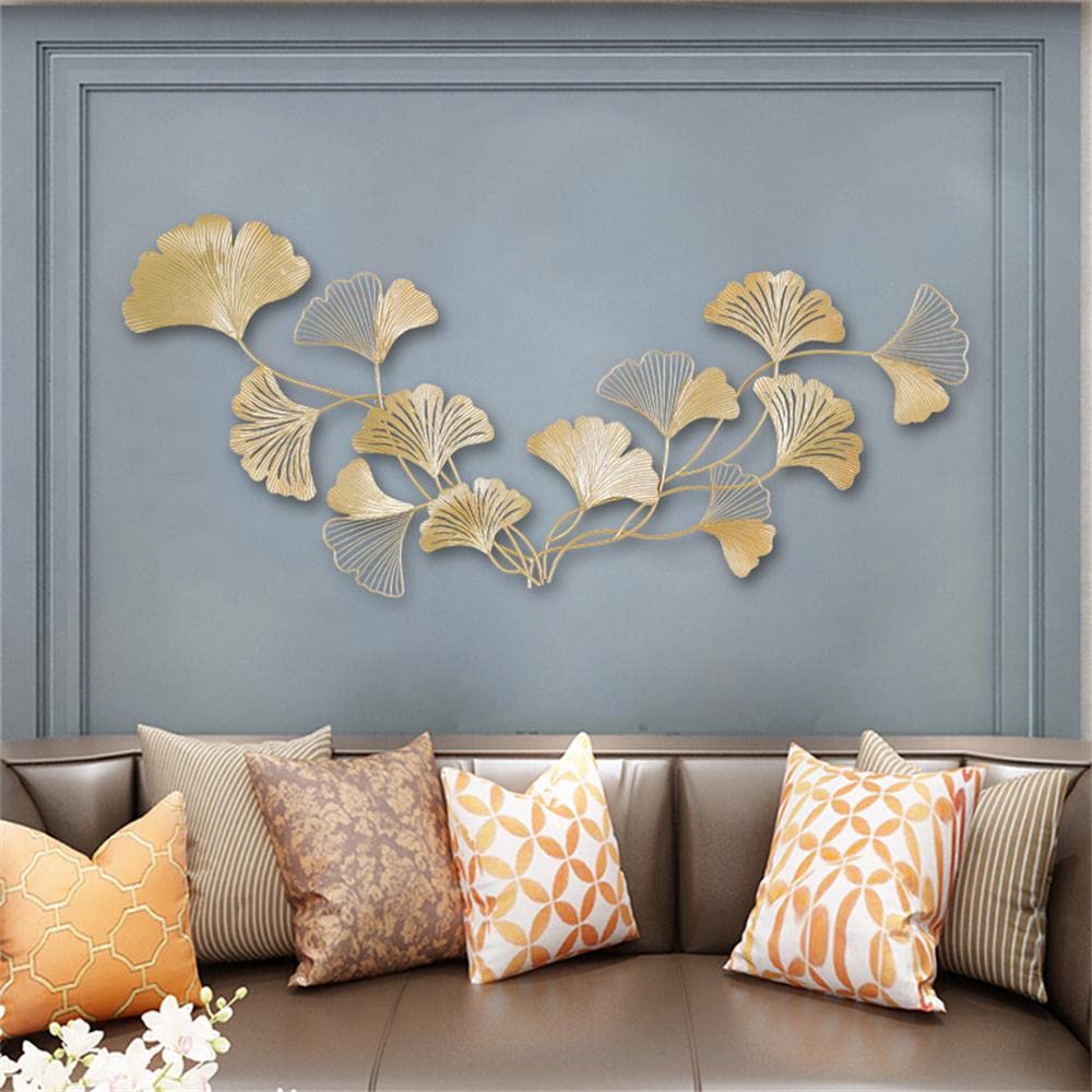 3D Gold Ginkgo Biloba Leaf Metal Wall Art - Handcrafted Iron Wall Decor for Living Room, Bedroom & Office - Elegant Wall Sculpture for Home & Office Decor | Perfect for Modern Interior Design & Housewarming Gifts