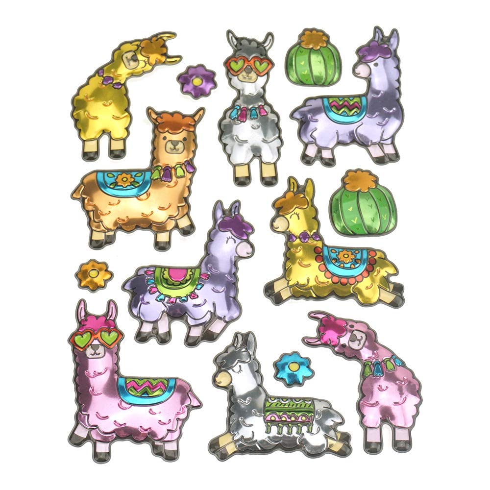 Homeford Metallic Llama Pop Up Stickers - 14-Piece Set for Scrapbooking, Journals & DIY Crafts | Cute 3D Animal Stickers for Kids & Adults