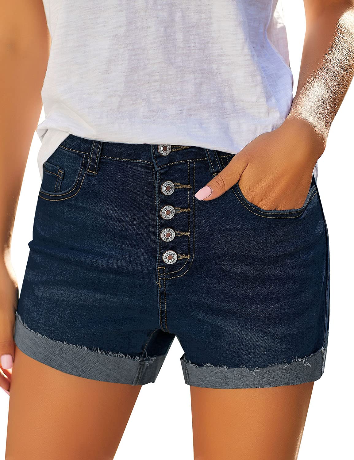 Stylish Women's Distressed Denim Shorts - High Waisted Ripped Jean Shorts for Summer | Perfect for Casual Outings, Beach Trips & Streetwear Fashion