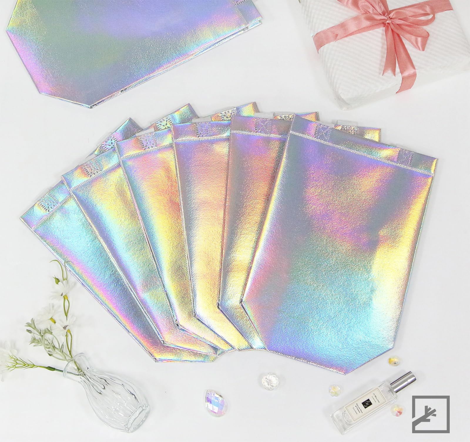 ZIFTY 15 Pcs Reusable Large Gift Bags with Handles - Bulk Non-Woven Goodie Bags with 30 Holographic Tissues for Easter, Birthday, Wedding & Holiday Party Favors (8