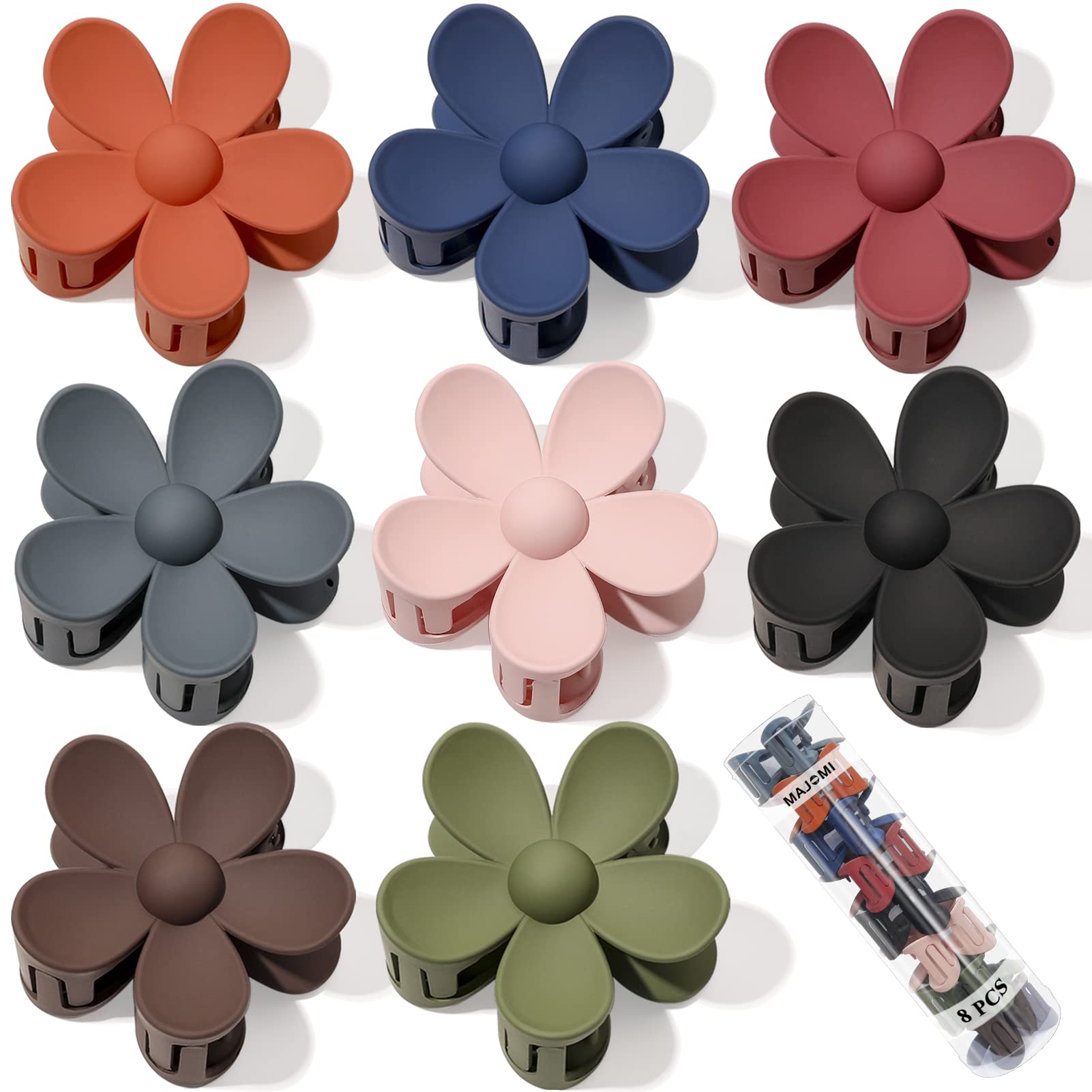 8PCS Flower Hair Claw Clips - Cute Daisy Hair Barrettes for Women & Girls, Strong Hold Large Jaw Clips for Thick Hair (8 Colors) | Perfect for Summer, Beach, Work & Everyday Hairstyles