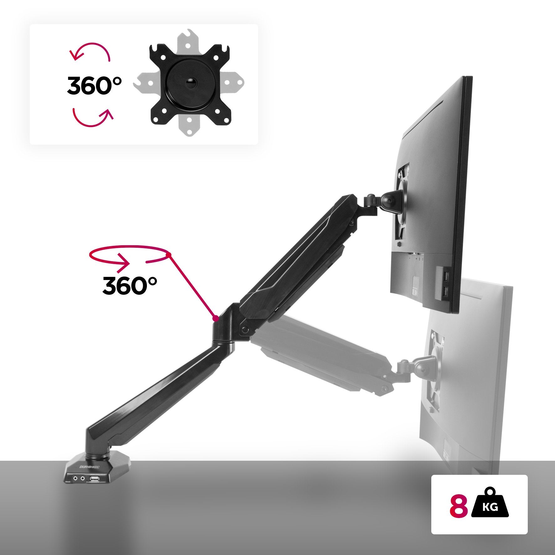 Duronic DMUSB5X1 Single Monitor Arm Stand - Adjustable Desk Mount for 13-27