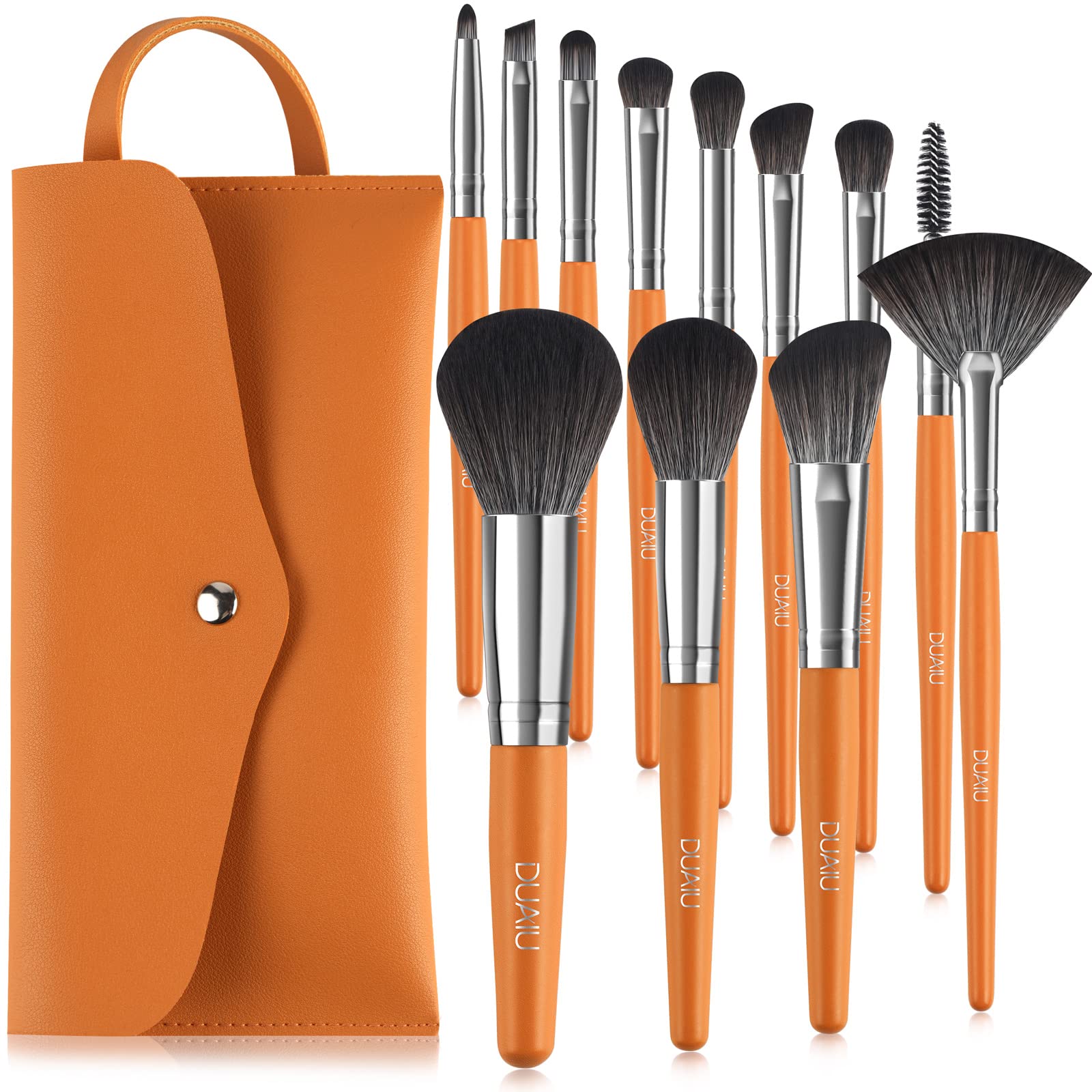 DUAIU 12Pcs Professional Makeup Brush Set - Premium Synthetic Kabuki, Foundation, Blending, Face Powder, Blush, Concealer & Eyeshadow Brushes Kit with Travel Pouch - Perfect for Daily Makeup, Contouring & Professional Makeup Artists