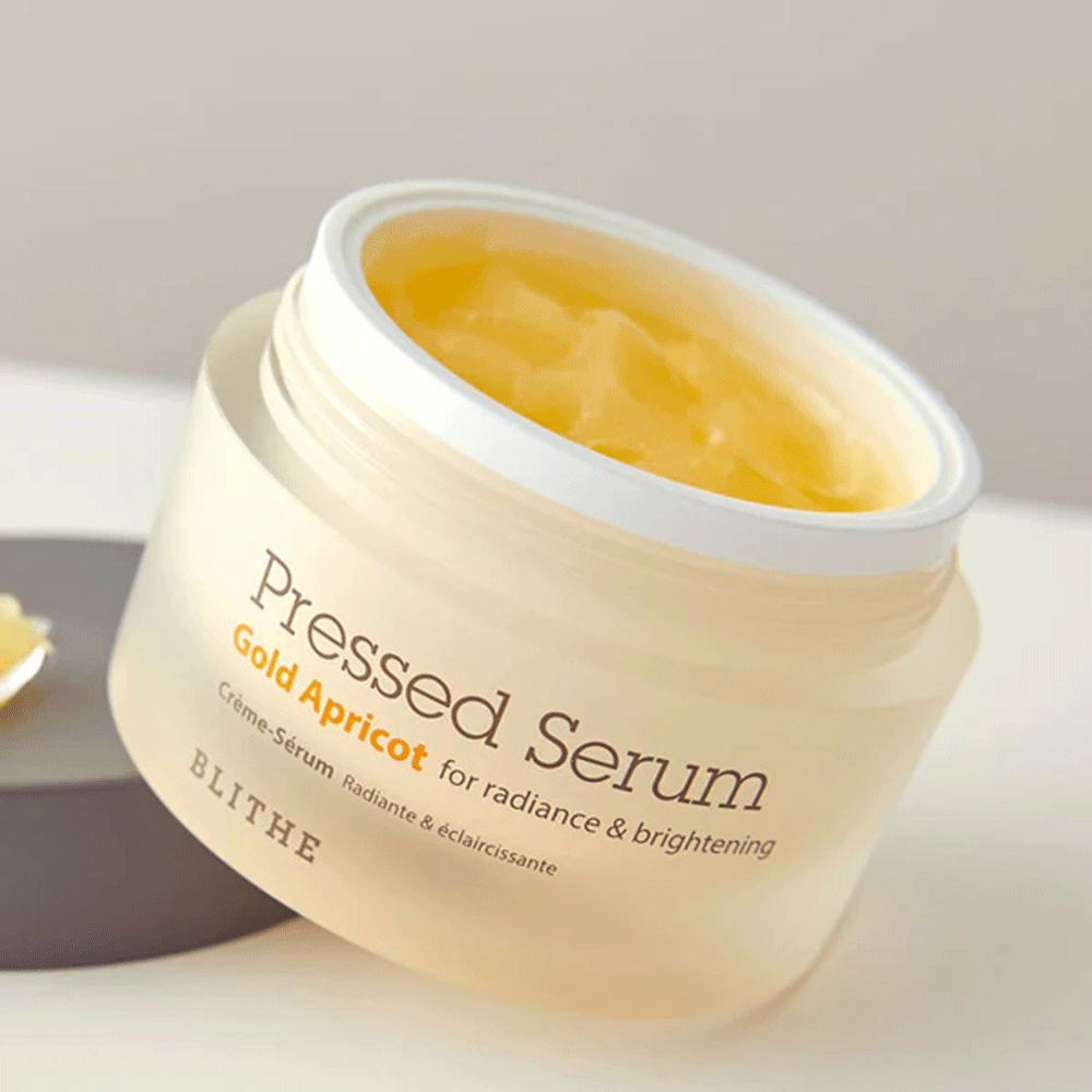 BLITHE Gold Apricot Pressed Serum 50ml - Hydrating Facial Treatment for Dry Skin, Anti-Aging Skincare - Perfect for Night Routine & Daily Moisturizing