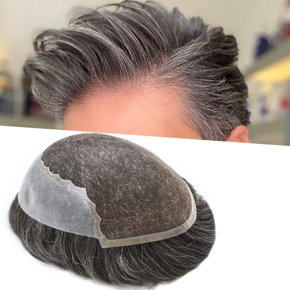 Premium European Remy Human Hair Toupee for Men - Breathable French Lace Hairpiece with 7x9