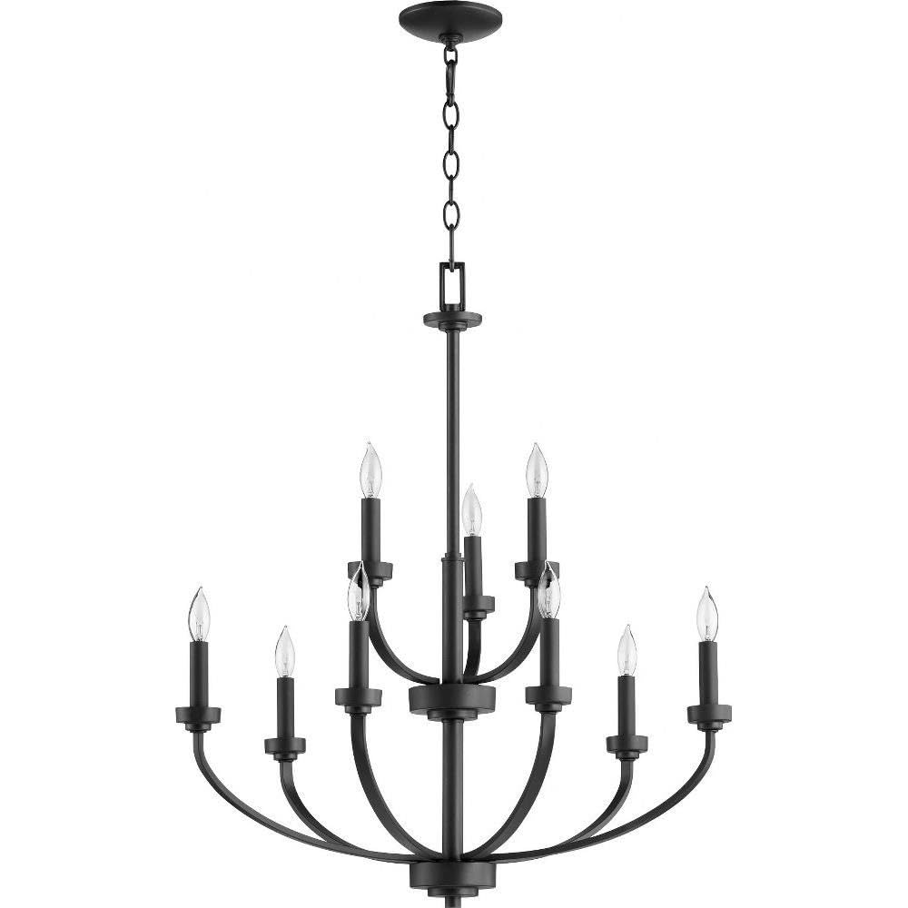 Reyes 9-LT Candle Chandelier in Noir & Bronze/Dark Finish - Elegant Vintage Lighting for Dining Room, Bedroom, or Entryway - Model 6160-9-69