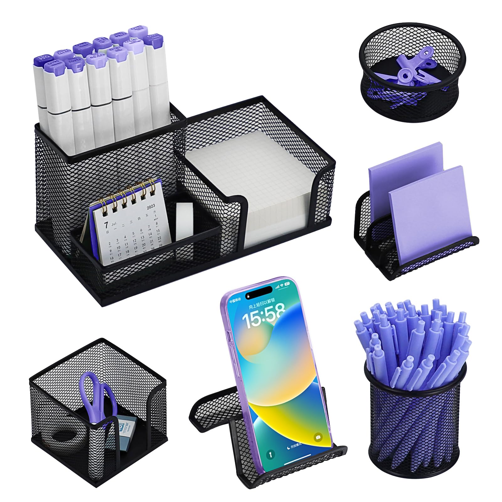 EXOFC Mesh Desk Organizer Set - Black Office Desk Accessories with Pen Holder & Paper Clip Holder, School & Home Office Supplies Caddy | Perfect for Workspace Organization, Study Desk & Remote Work Setup