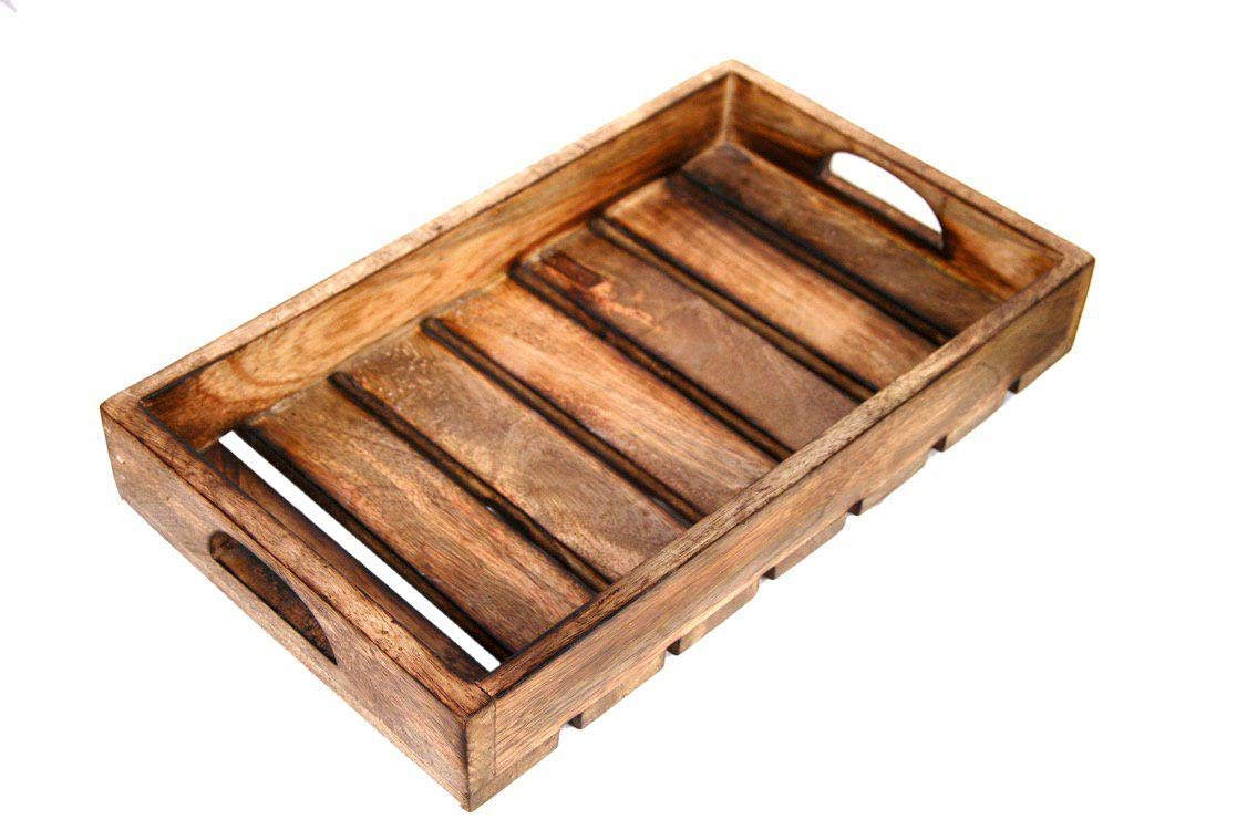 Artsio Handmade Wooden Rectangular Serving Tray - Rustic Farmhouse Decorative Ottoman Tray for Breakfast in Bed, Cheese Platter, Tea, Coffee & Cocktails | Perfect for Kitchen, Dining & Bar Use
