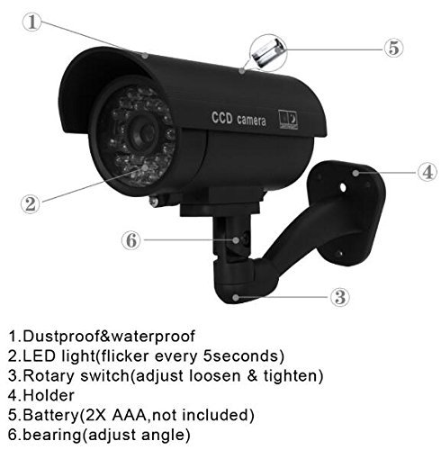 BW Fake Security Camera - 2 Pack Dummy CCTV Surveillance Camera with Flashing Red LED, Weatherproof for Indoor & Outdoor Use - Ideal for Home, Office, and Business Security Deterrent