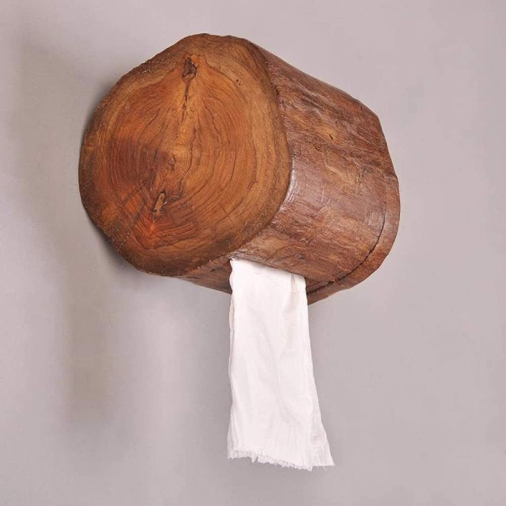 Wooden Paper Tube Tissue Box Holder - Bathroom & Kitchen Roll Dispenser, Natural Wood Color - Perfect for Home, Office, and RV Use