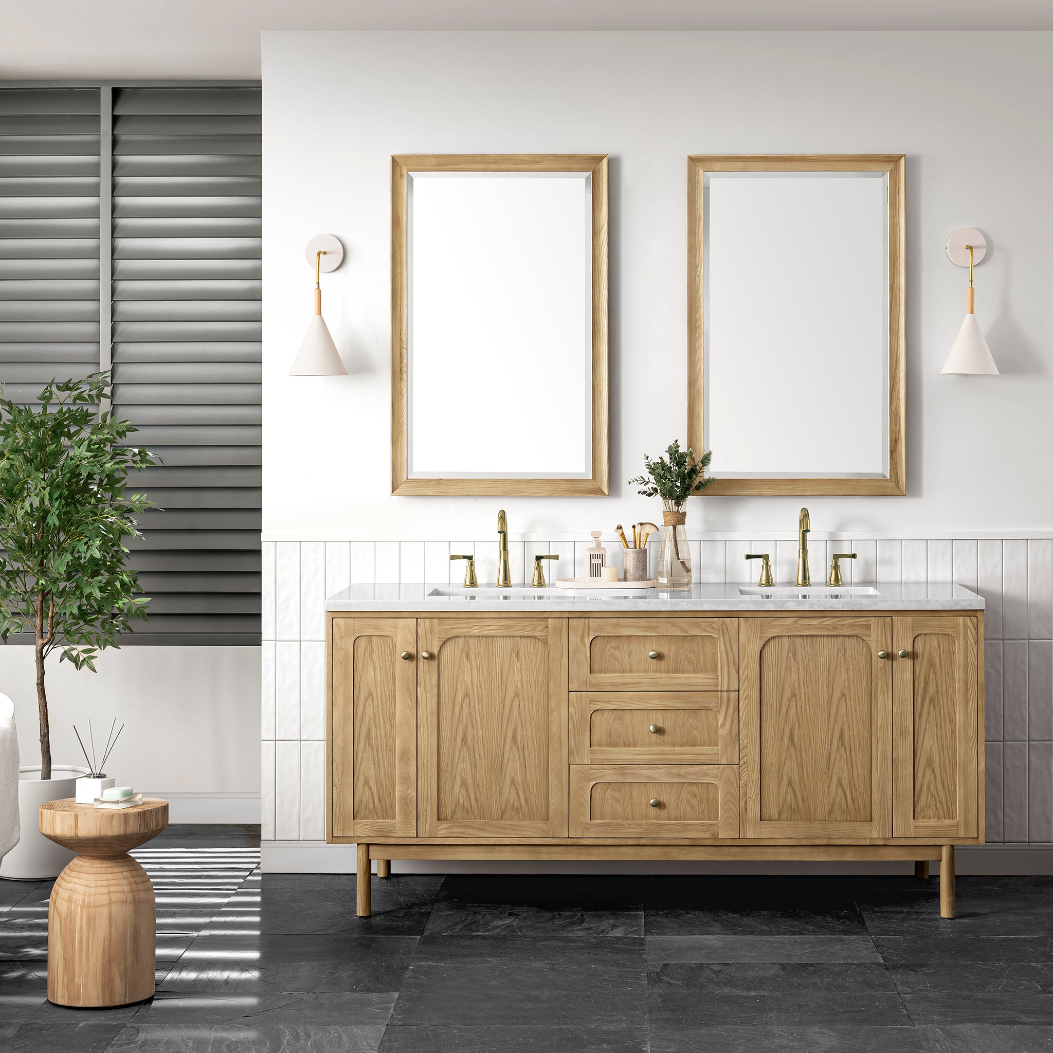 Laurent 72 Inch Double Vanity with Light Natural Oak Finish & 3CM Arctic Fall Top - Perfect for Modern Bathroom Renovations and Master Suite Upgrades