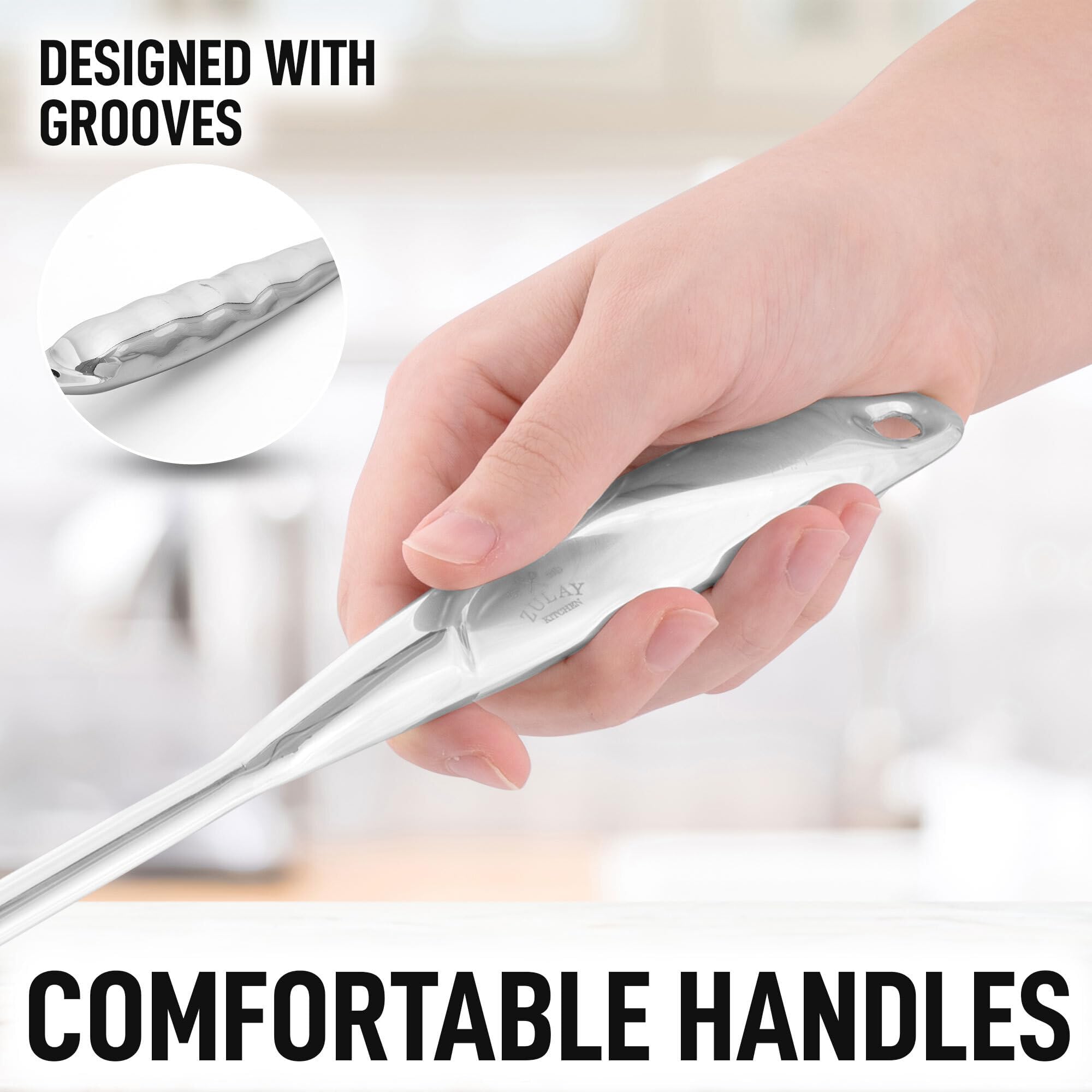 Premium 5-Piece Stainless Steel Kitchen Utensil Set - Durable Cooking Tools with Ergonomic Handles - Non-Slip Metal Spatula, Spoon, Turner & More - Perfect for Frying, Baking & Everyday Cooking - Easy to Clean Kitchen Gadgets for Home Chefs