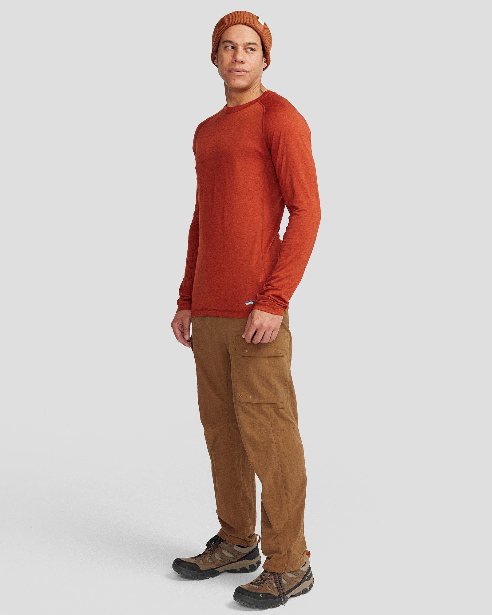 Men's K Merino 125 Baselayer Top - Redwood Color | Lightweight Merino Wool Base Layer for Hiking, Skiing & Outdoor Activities
