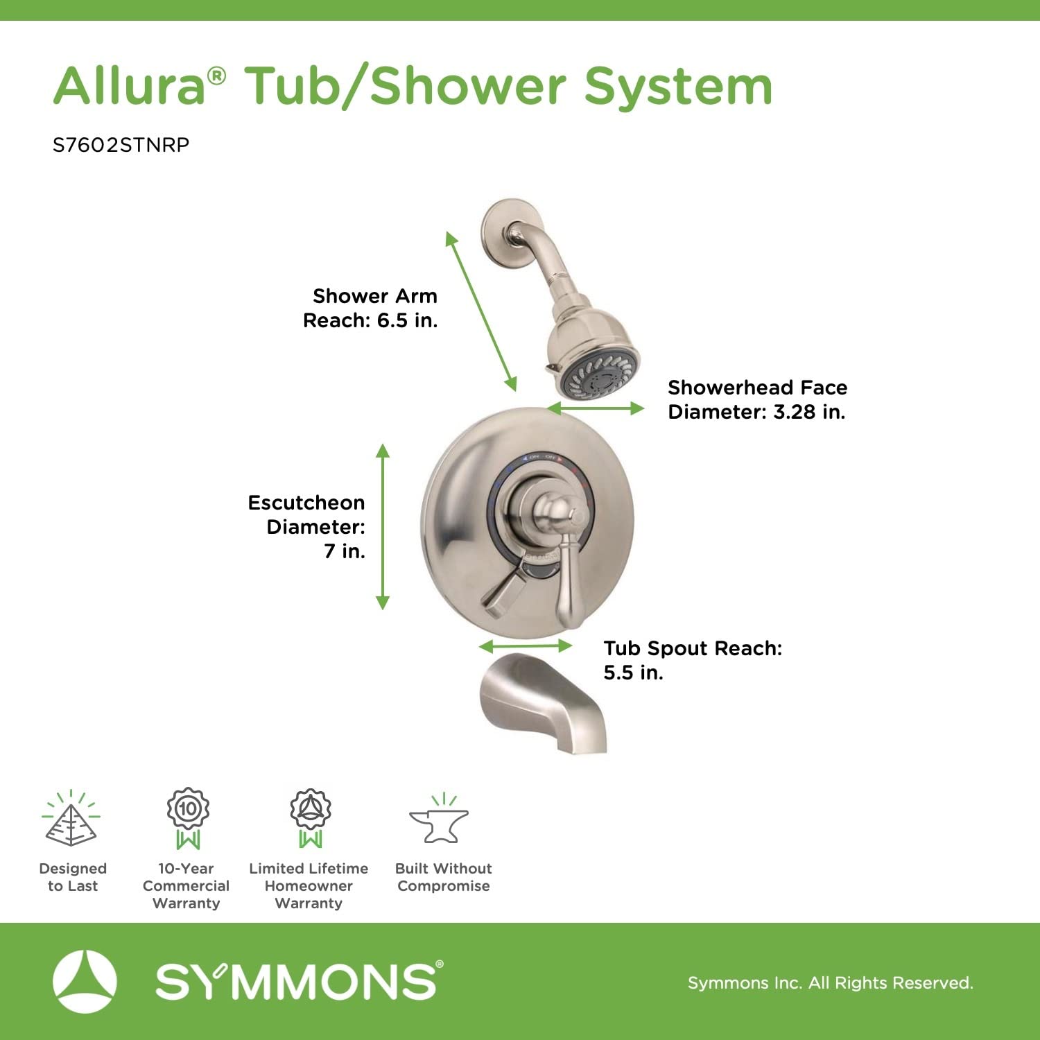Symmons S7602STNRP Allura Tub and Shower System with Secondary Integral Volume Control in Satin Nickel Finish - Perfect for Modern Bathroom Renovations and Luxury Home Upgrades