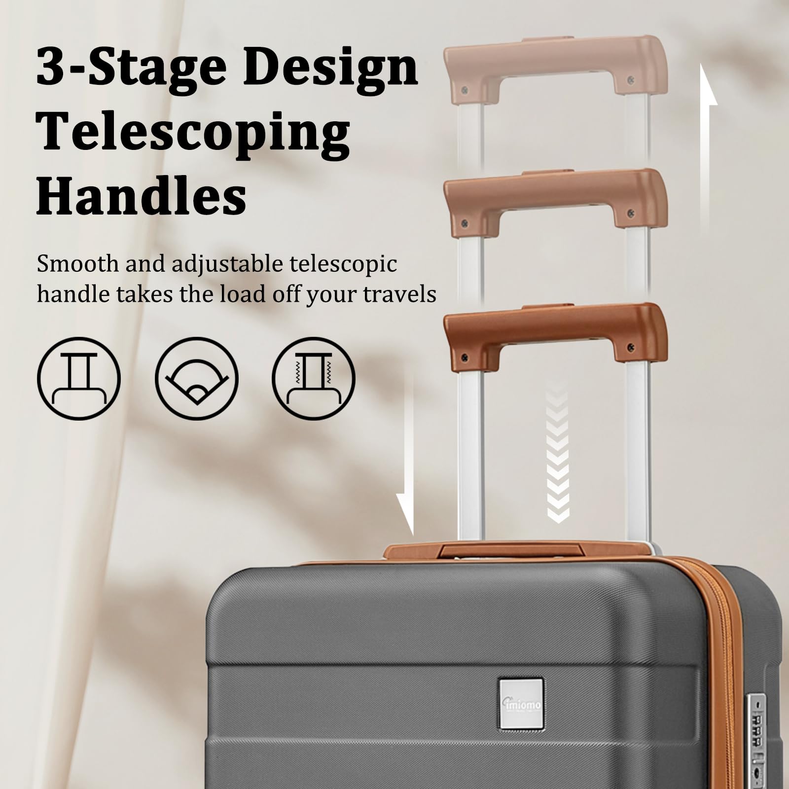 imiomo 3-Piece Lightweight Hardside Luggage Set with Spinner Wheels & TSA Lock - 24IN Checked Suitcase for Women (Grey) | Perfect for Air Travel, Business Trips & Vacation Packing