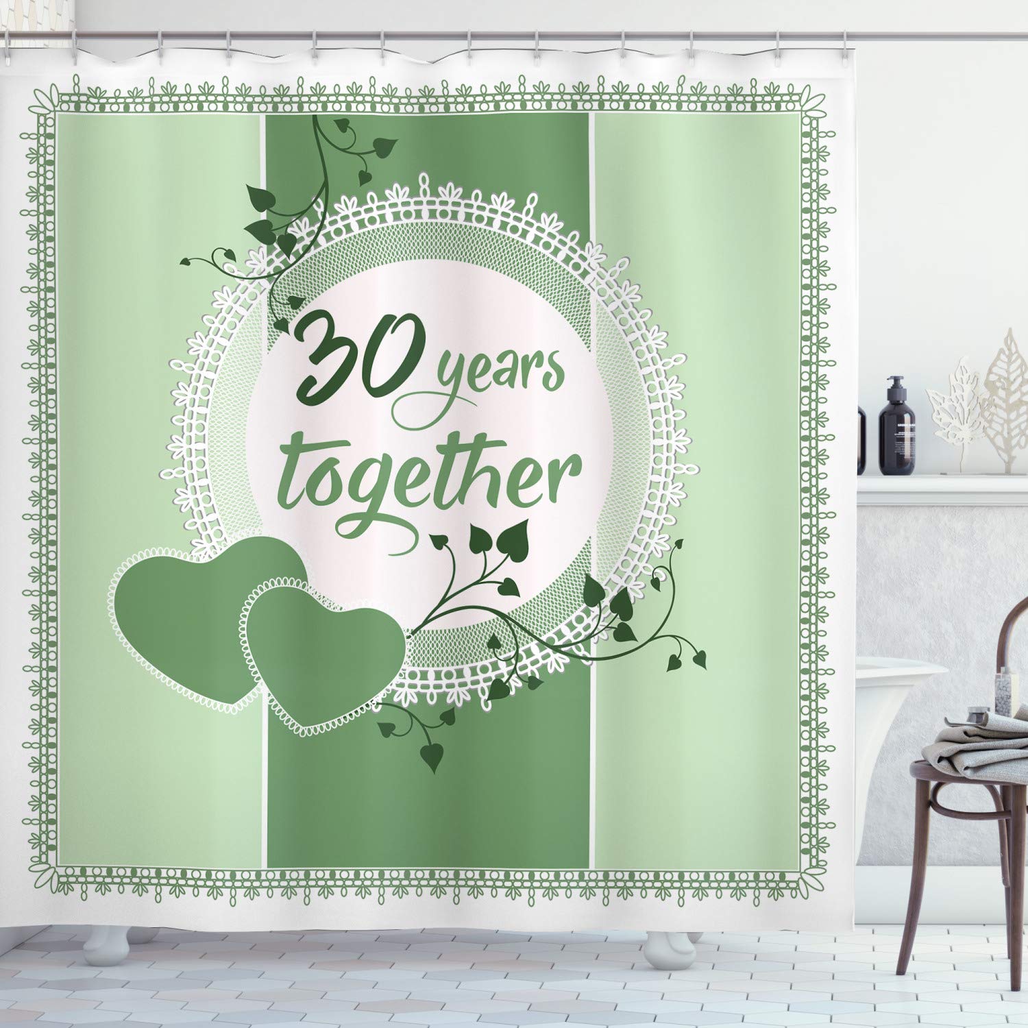 Ambesonne 30th Anniversary Shower Curtain - Green Monochrome Design, 69