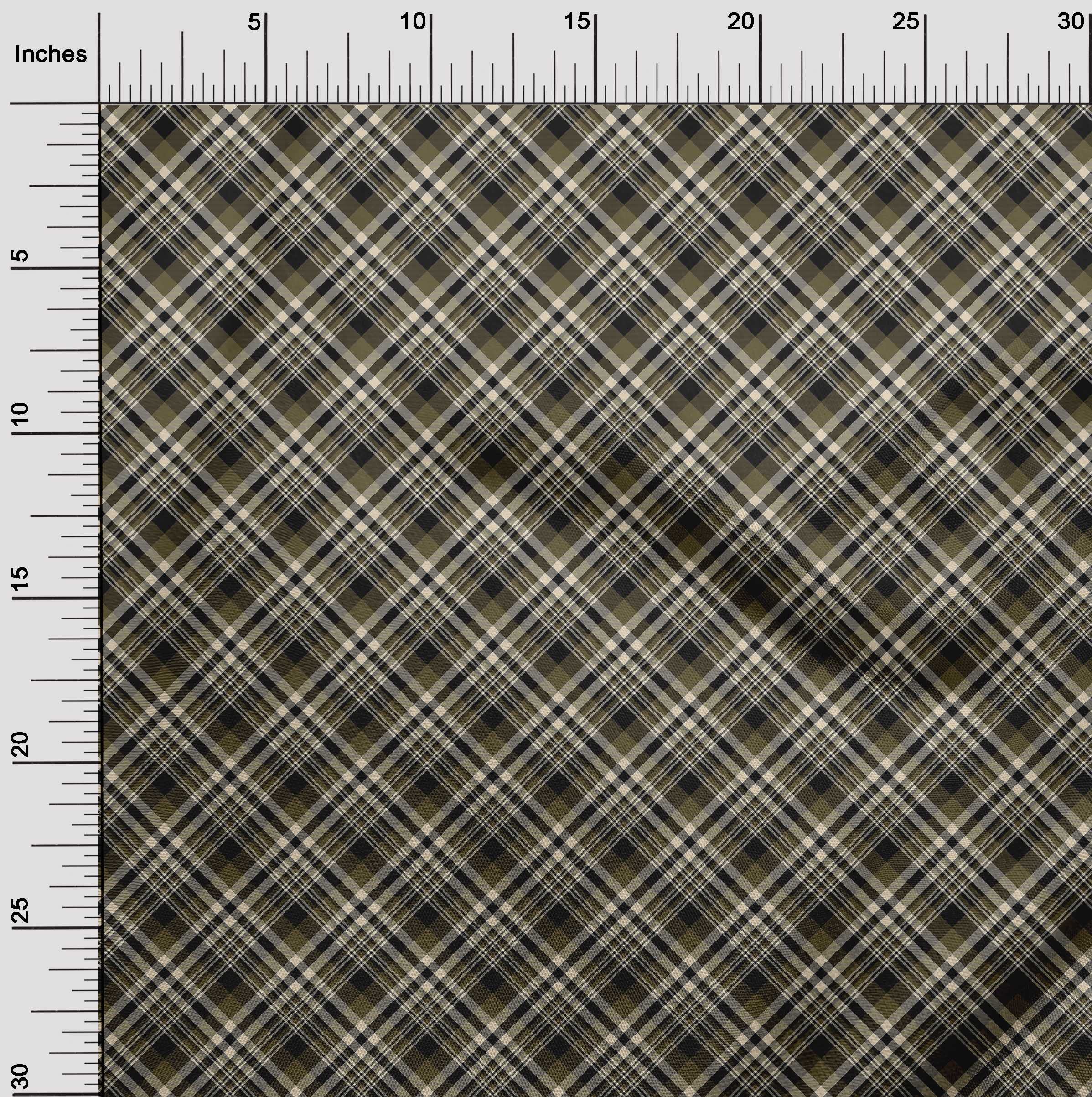 oneOone Polyester Spandex Dark Olive Green Plaid Dress Fabric - 56 Inch Wide Printed Material for DIY Dresses, Skirts & Home Decor Projects