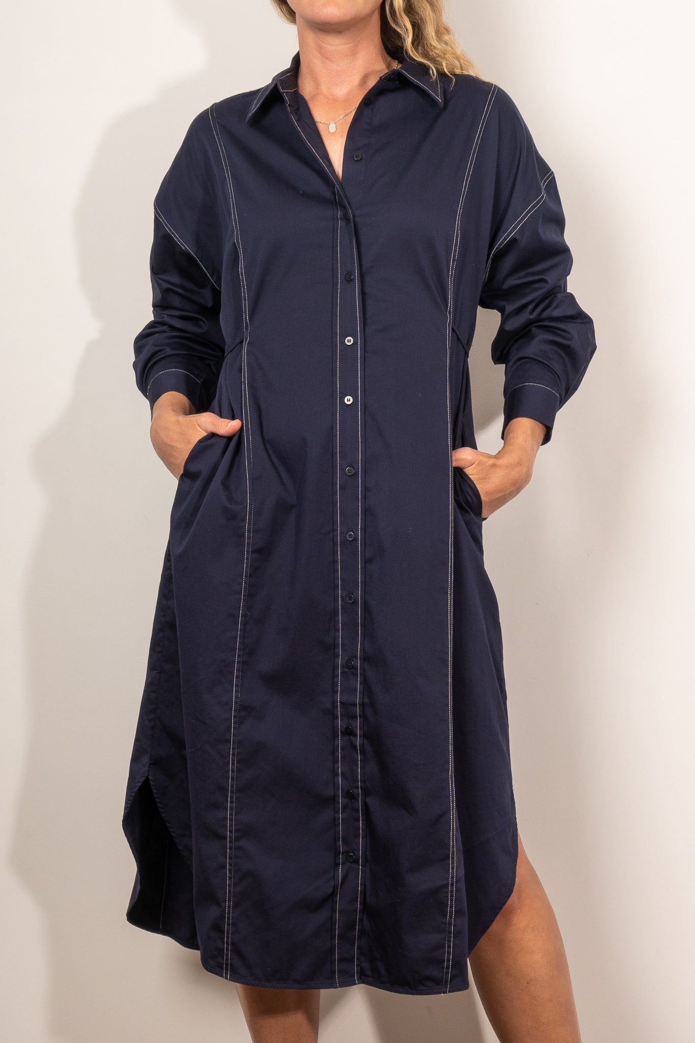 ELK Rodan Stitch Shirt Dress in Navy Blue - Stylish Women's Casual Wear for Office, Date Night & Everyday Outfits