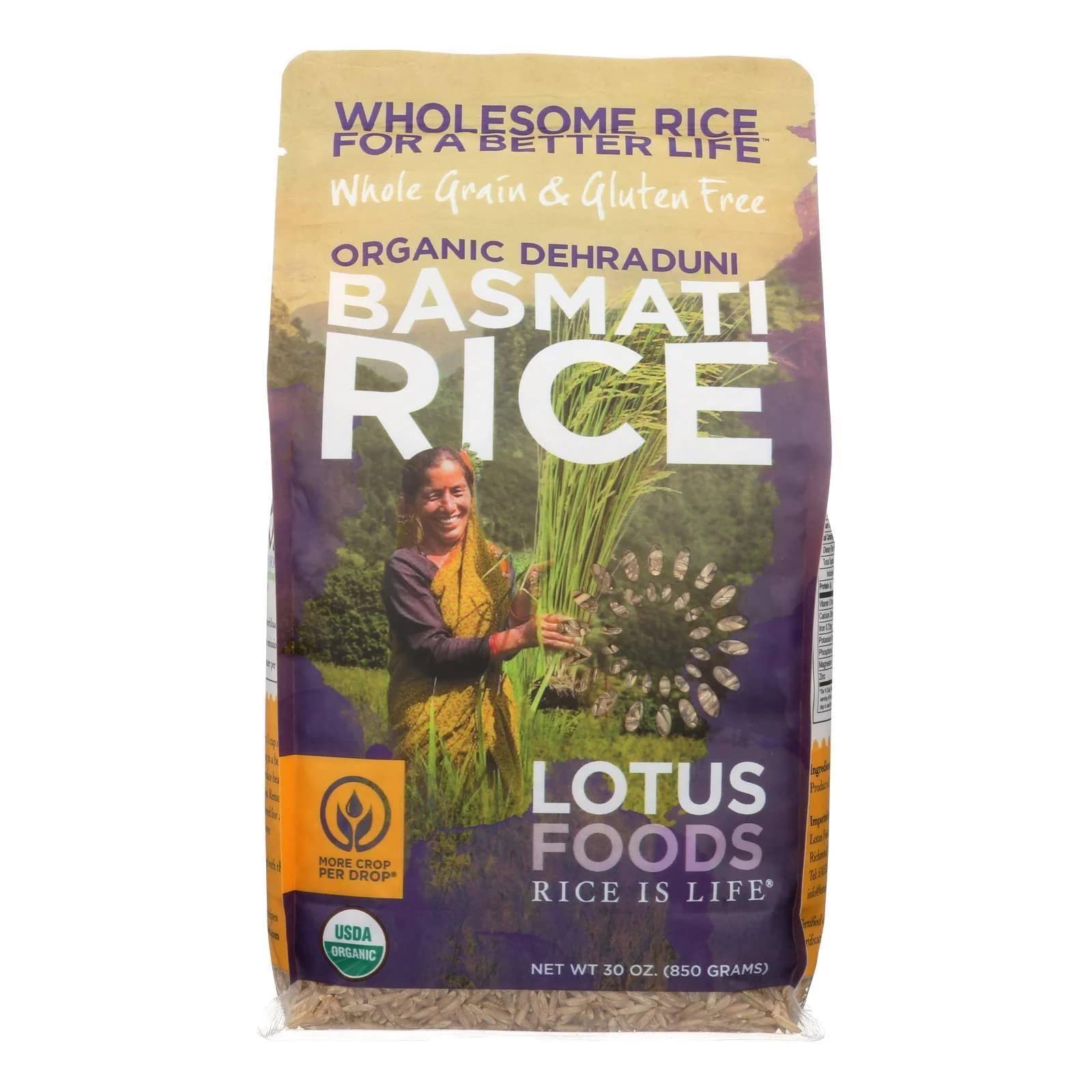 Organic Brown Basmati Rice by LOTUS FOODS - 30oz (Pack of 1) | USDA Certified, Non-GMO, Gluten-Free | Perfect for Meal Prep, Healthy Cooking & Vegan Diets