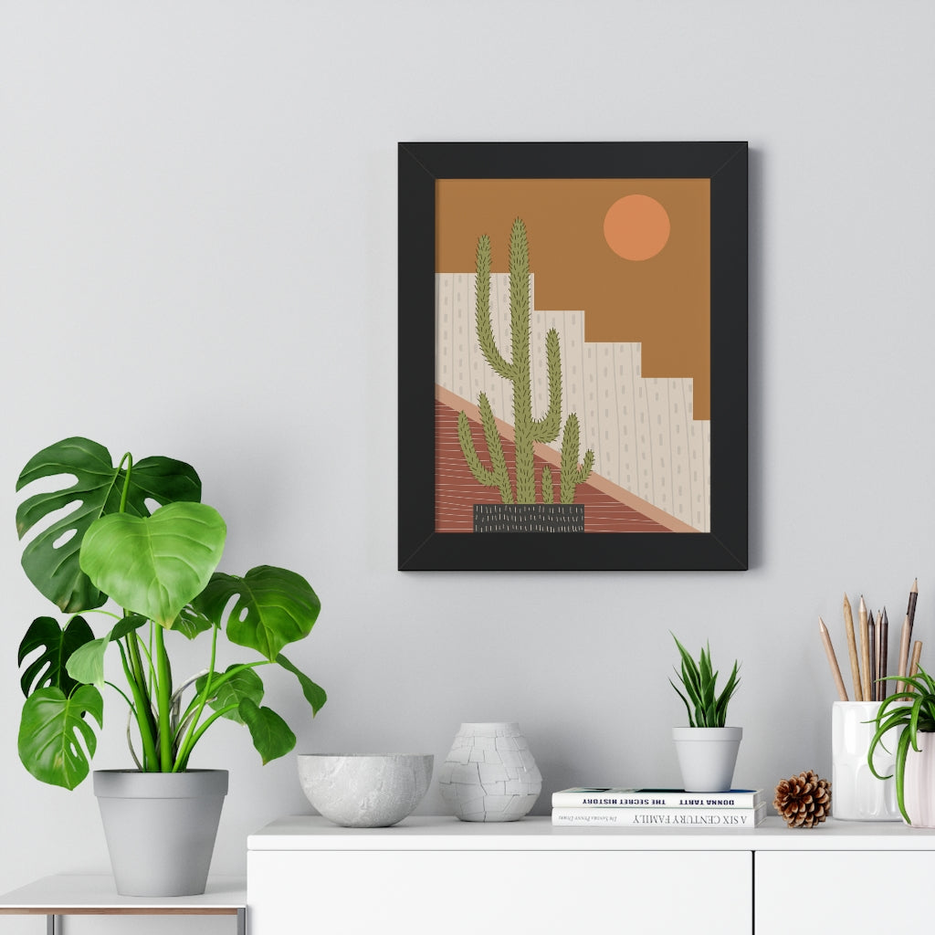 Modern Cactus Art Framed Vertical Poster - Desert Plant Wall Decor for Living Room, Bedroom & Office - Perfect for Boho Home Decor & Housewarming Gifts