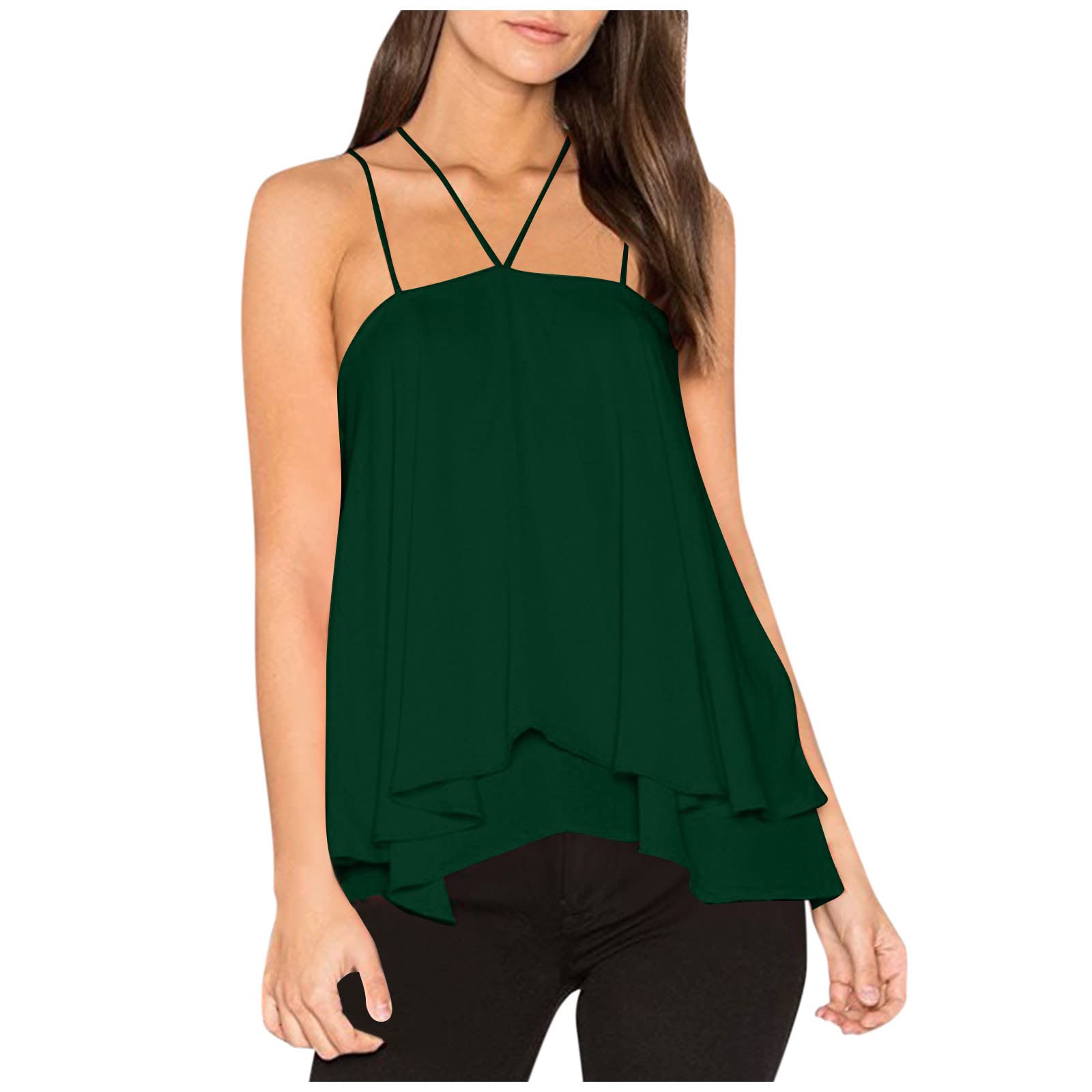Sexy Women's Spaghetti Strap Halter Neck Tank Top - Double Layered Chiffon Cami Blouse for Summer, Beach & Party Wear | Sleeveless Casual & Dressy Tops