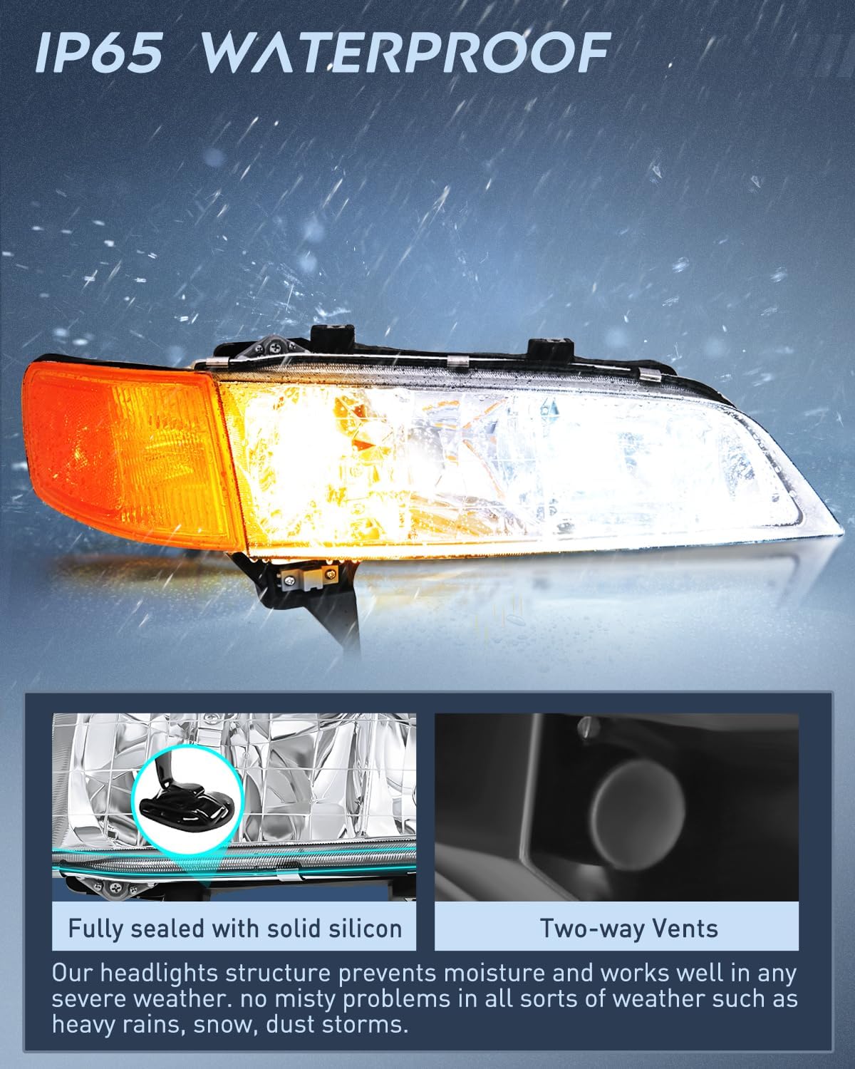 1994-1997 Honda Accord Headlight Assembly - Chrome Housing with Amber Reflector & Clear Lens - Replacement for Honda Accord Sedan & Coupe - Perfect for Night Driving & Car Restoration Projects