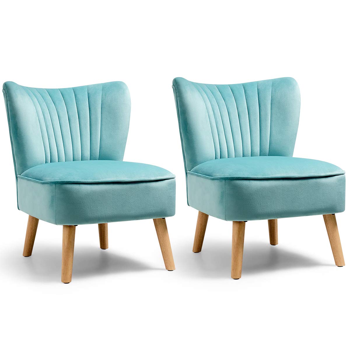 Giantex Set of 2 Velvet Accent Chairs, Modern Upholstered Armless Wingback Club Chairs with Wooden Legs & Thick Padding for Living Room, Bedroom, Office | Stylish Seating for Home Decor & Relaxation