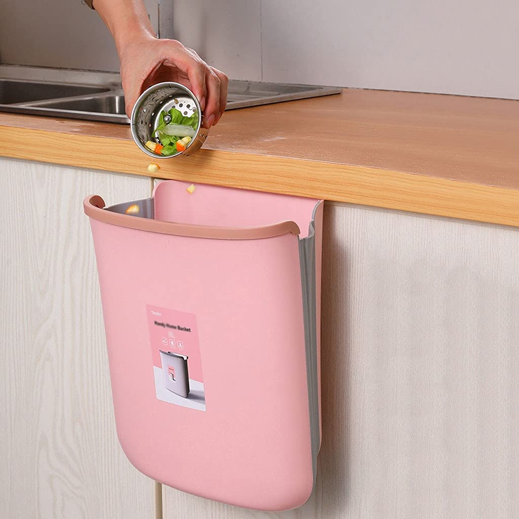 TOMYEUS Wall Mounted Foldable Trash Can for Kitchen & Bathroom - Household Waste Sorting Cabinet Door Garbage Bin - Space Saving Brown Trash Can (Ideal for Small Spaces, Apartments, RVs & Under Sink Storage)