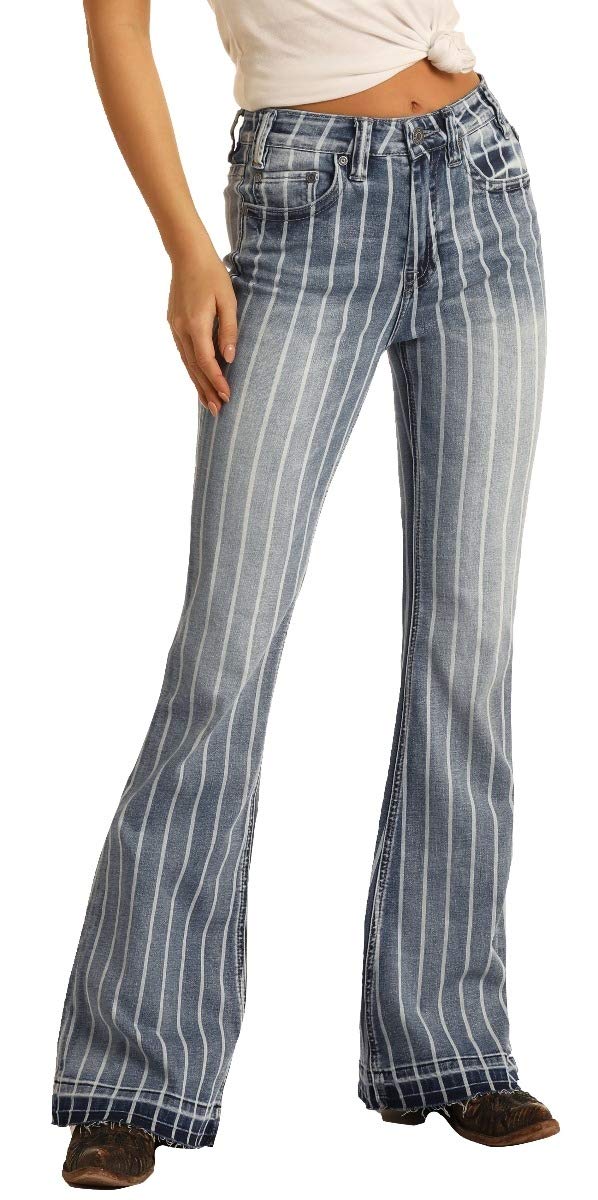 Rock & Roll Denim High Rise Striped Pants for Women - Vintage Inspired Skinny Jeans for Casual Wear, Night Out & Music Festivals