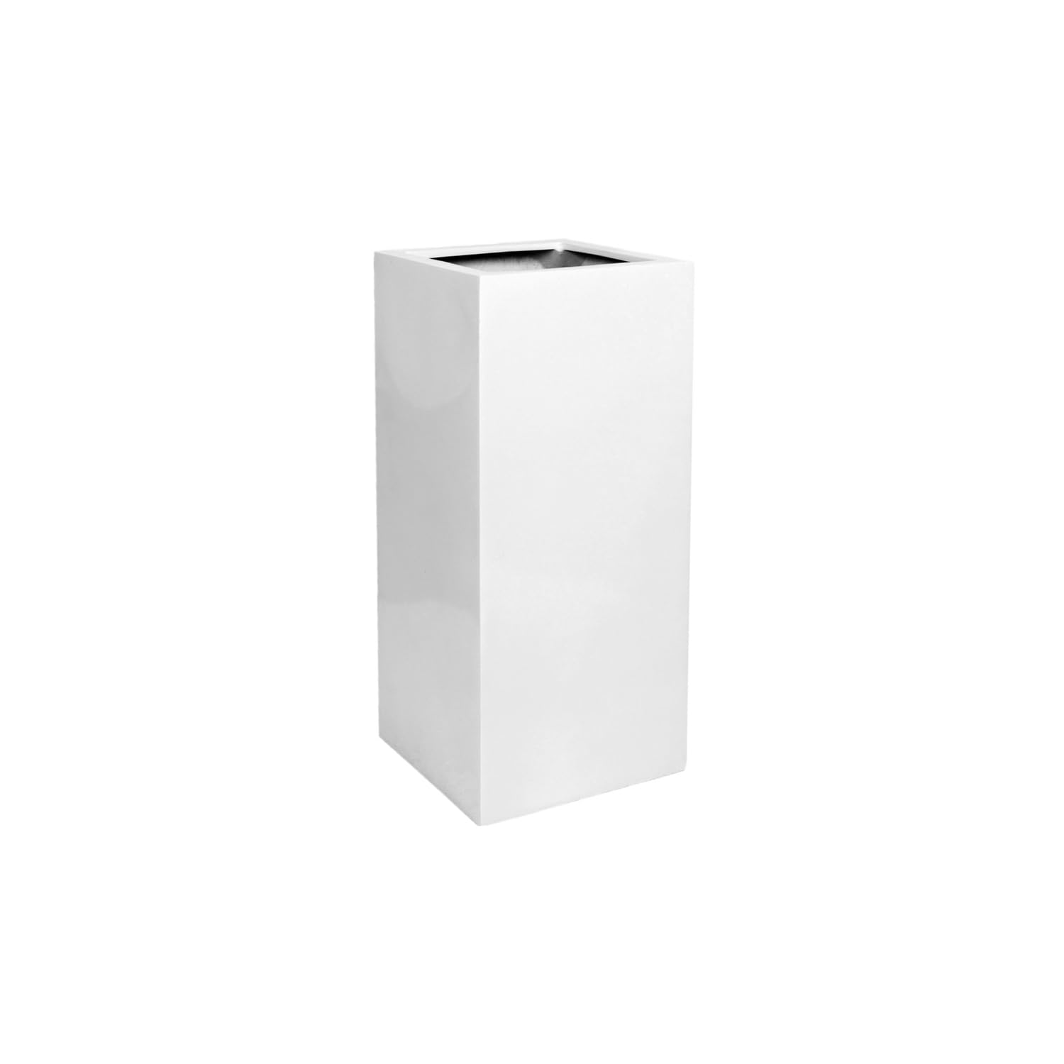 Glossy White Square Flower Pot - 23 Inch Tall Fiberstone Planter for Indoor Outdoor Plants - Modern Home Garden Decor for Living Room, Patio, Balcony