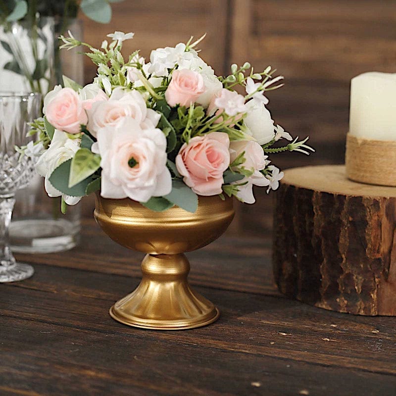 2 Pack Gold Metal Mini Compote Vases - Elegant Wine Goblet Style Flower Pots for Centerpieces, Wedding Decor, and Home Tabletop Displays