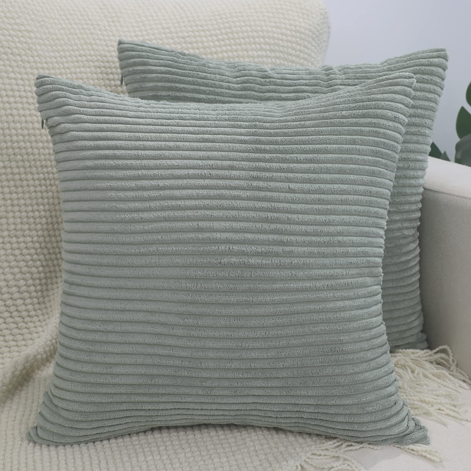 BeBen 26x26 Inch Corduroy Throw Pillow Covers Set of 2 - Soft Decorative Square Cushion Cases for Couch, Sofa, Bed, Bedroom & Car - Green Blue Home Decor | Perfect for Living Room, Nursery & Seasonal Decor