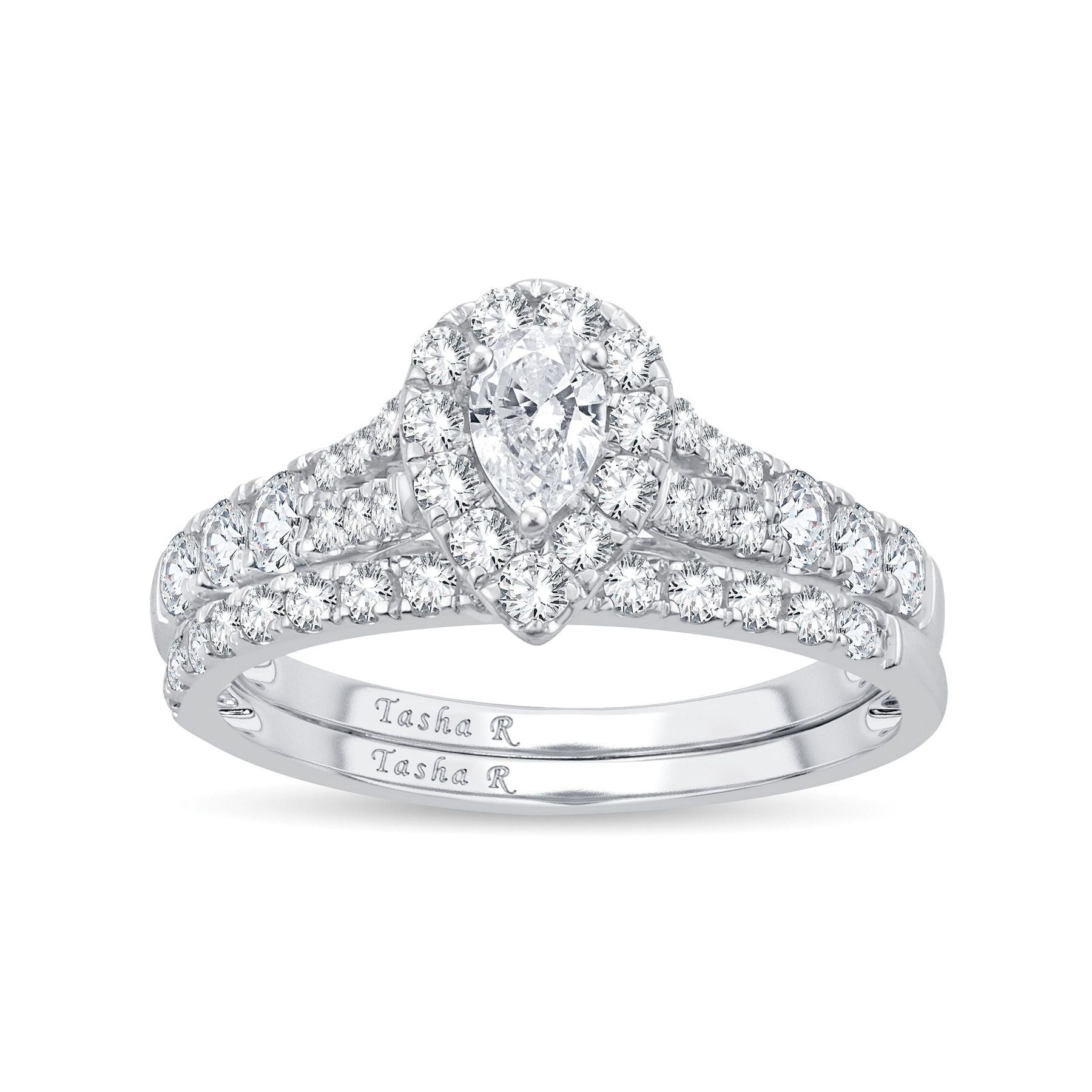 14K White Gold 1.00 Carat Total Weight Diamond Halo Split Shank Engagement Ring and Wedding Band Set for Women - Perfect for Proposals, Anniversaries & Bridal Jewelry