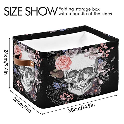 SEULIFE Floral Sugar Skull Halloween Storage Basket - Large Collapsible Organizer Bin with Handles for Toys, Bathroom, Nursery & Closet (1 Pack) | Perfect for Holiday Decor, Diaper Storage & Home Organization