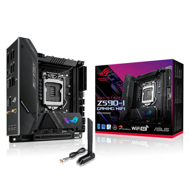 ASUS ROG STRIX Z590 I GAMING WIFI Mini ITX Motherboard - Intel LGA 1200 Socket, WiFi 6, PCIe 4.0, DDR4 5333MHz - Perfect for Compact Gaming PC Builds & eSports Enthusiasts