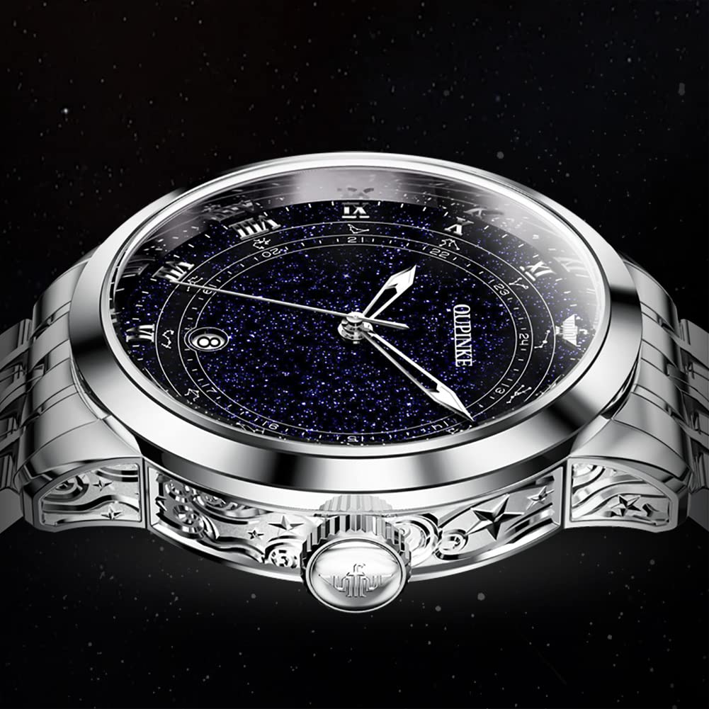 OUPINKE Automatic Men's Watch - Luxury Starry Sky Design, Mechanical Movement, Waterproof, Date Display, Luminous Hands, Sapphire Crystal, Tungsten Steel Band - Perfect for Business, Formal Events & Gift Giving