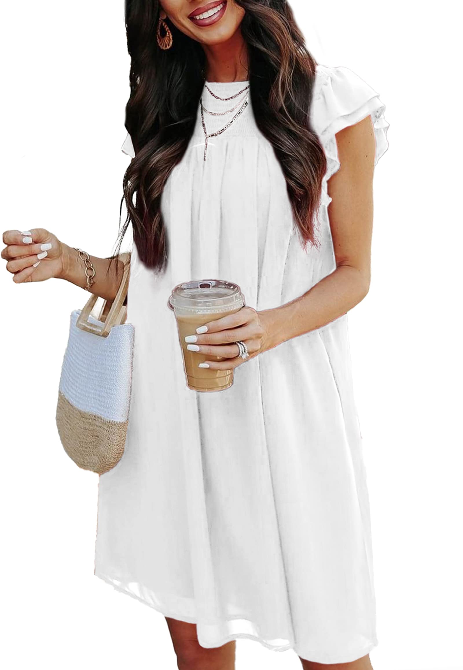 KIRUNDO Women's Short Sleeve Chiffon Sundress - Flowy Ruffle Babydoll Mini Dress for Wedding Guest, Spring & Summer | Perfect for Beach Parties, Date Nights & Casual Outings