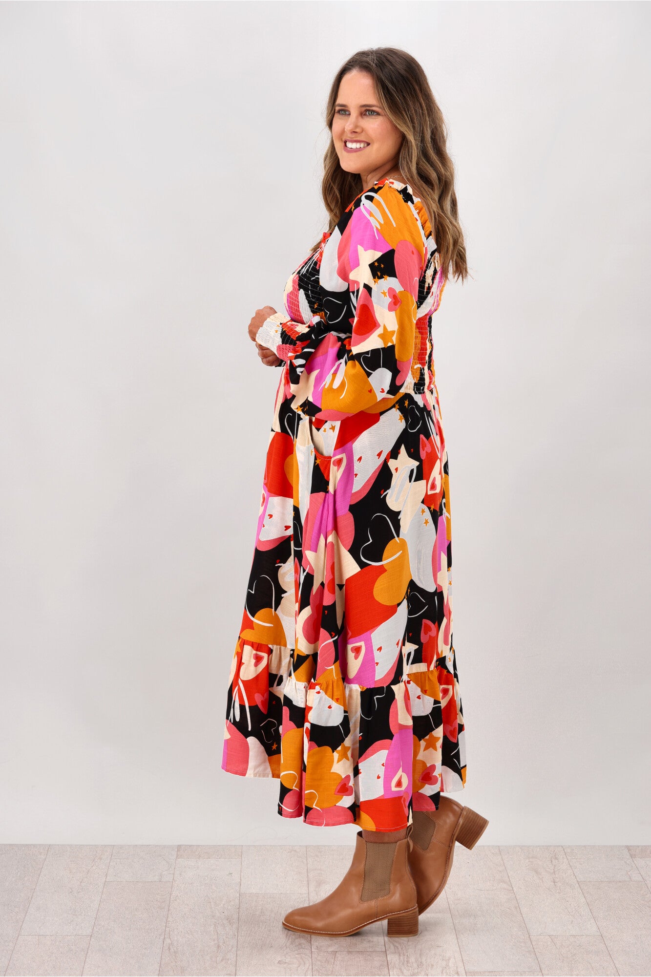 Avamia Kylie Long Sleeve Midi Dress for Women - Elegant Flowy Fall & Winter Dress for Office, Party & Date Night