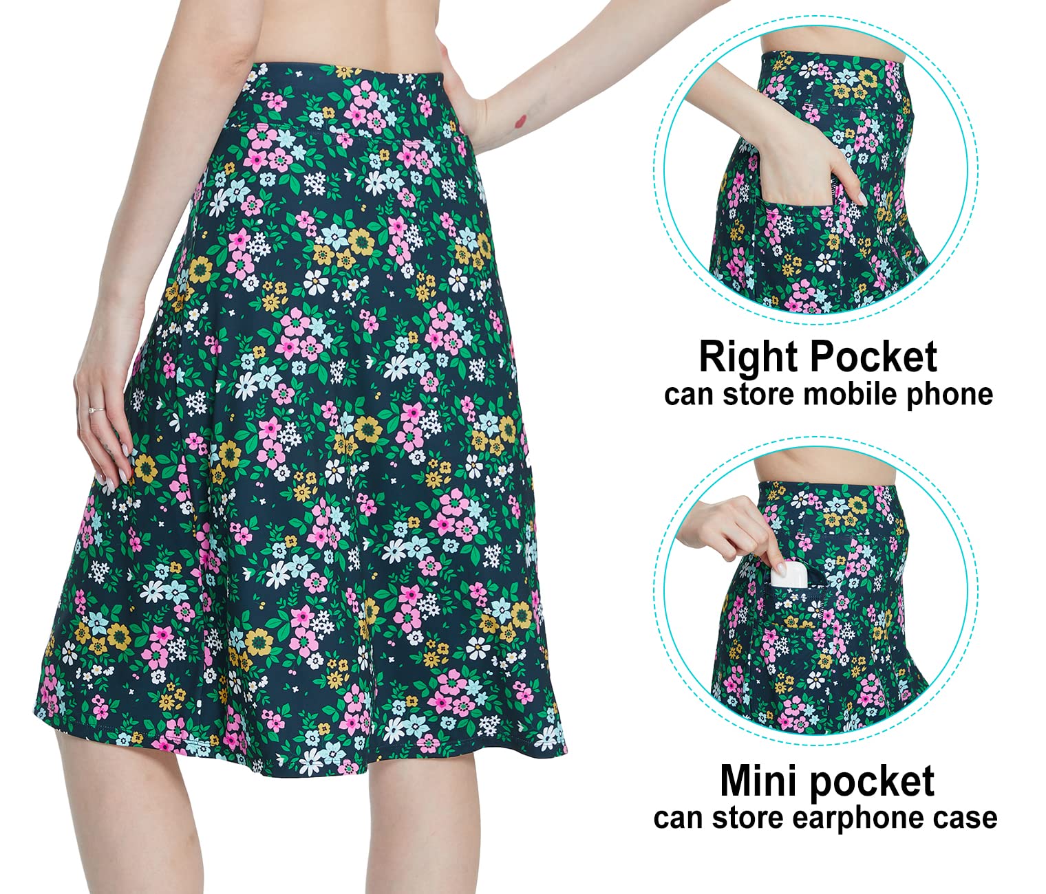 Cityoung Women's High Waist Knee-Length Golf Skorts with Pockets - Athletic Midi Skirt with Built-in Shorts for Golf, Tennis & Casual Wear