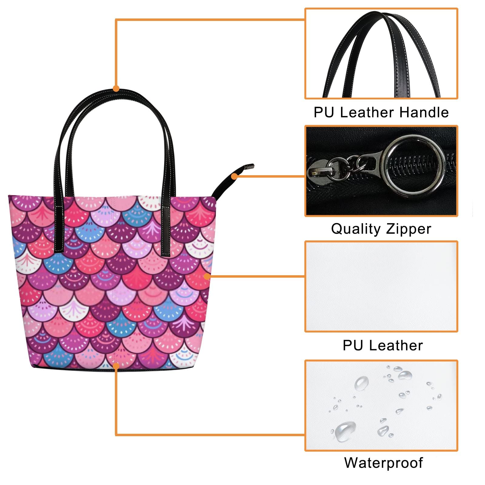 Stylish Pink Mermaid Scales Leather Tote Bag for Women - Zippered Crossbody Work Handbag | Perfect for Office, Travel & Daily Use