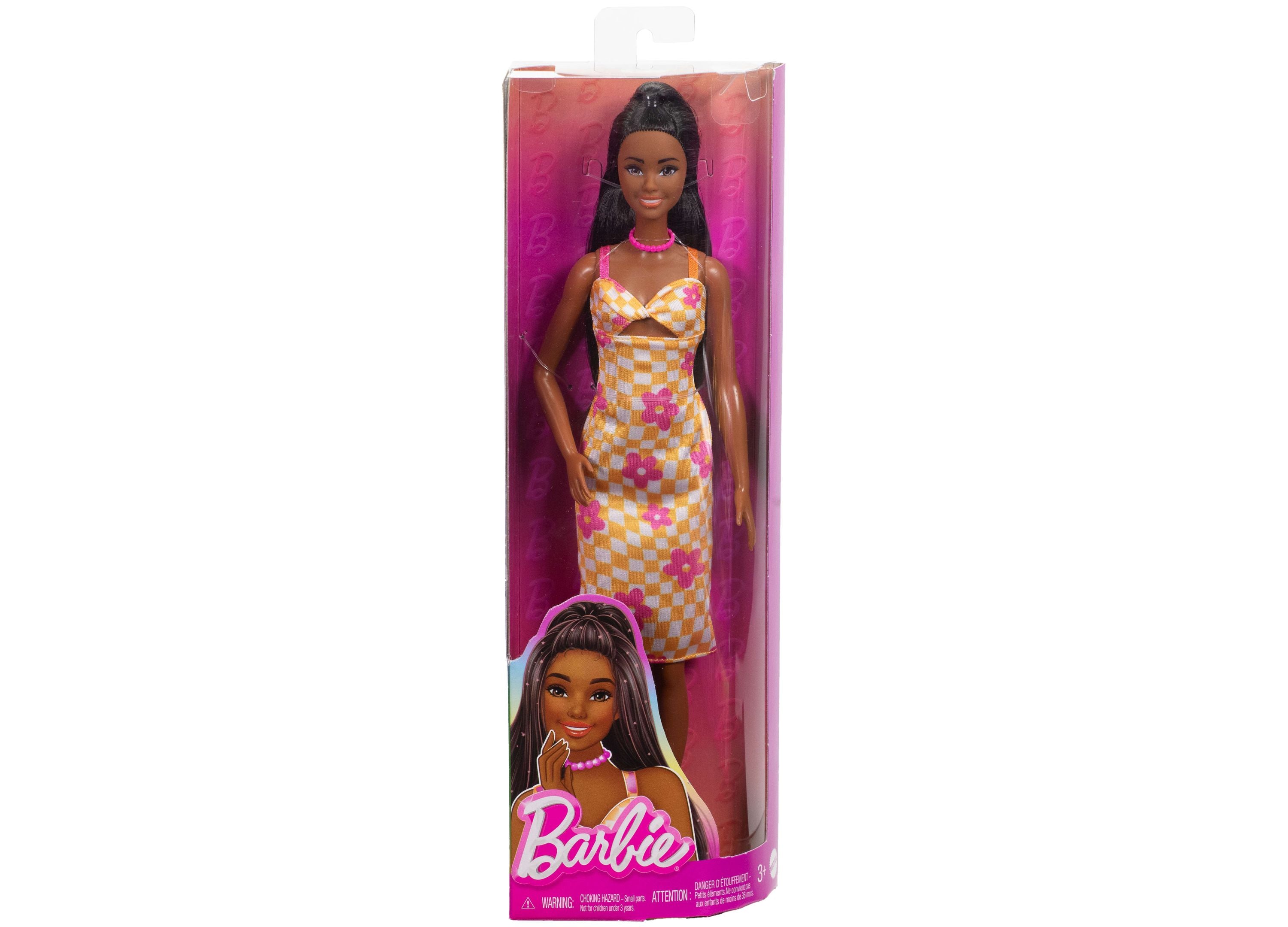Barbie Fashionistas Doll #233 with Flower Checkered Midi Dress - Collectible Doll for Girls Ages 3+ | Perfect for Playtime, Birthday Gifts & Doll Collection Displays
