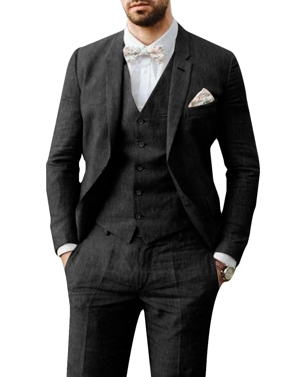 Men's 3-Piece Linen Suit for Beach Weddings & Summer Events - Breathable Blazer, Vest & Pants Set - Perfect for Groomsmen, Casual & Formal Occasions - Ideal for Outdoor Ceremonies, Tropical Vacations & Warm Weather Weddings