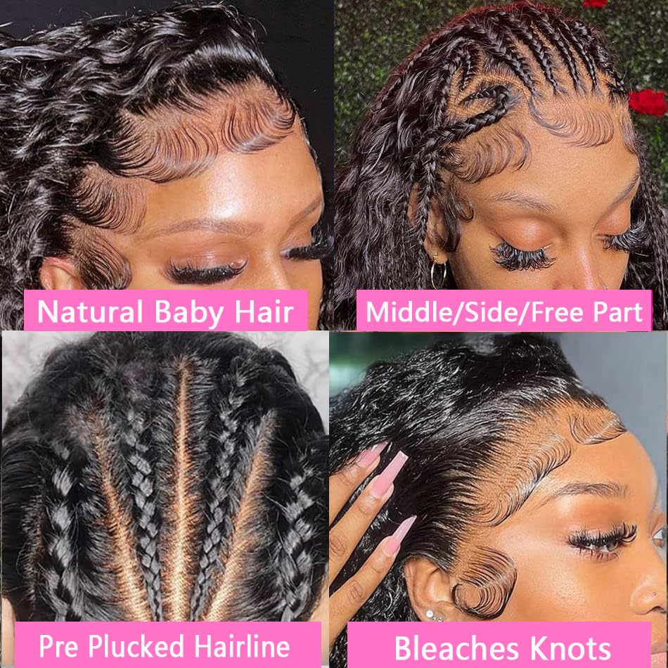 30 Inch Deep Wave Lace Front Wigs Human Hair - Pre Plucked 13x6 HD Lace Frontal, 200% Density Glueless Curly Wigs with Baby Hair for Women (Natural Black) | Perfect for Daily Wear, Cosplay, and Special Occasions