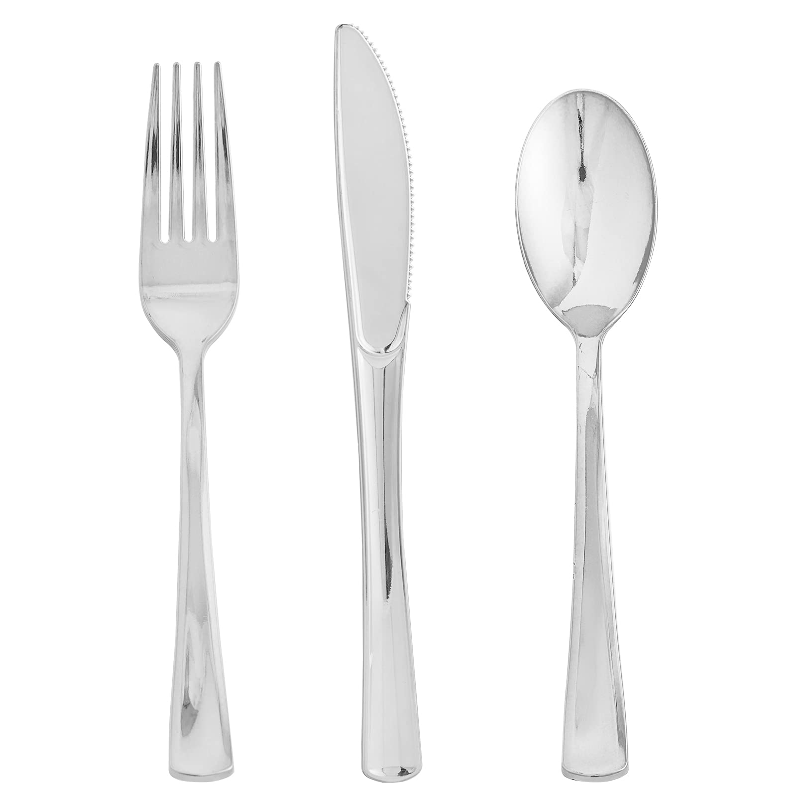 FOCUSLINE 75-Pack Heavy Duty Disposable Plastic Silverware Set - 25 Forks, 25 Knives, 25 Spoons - Durable Plastic Cutlery for Catering, Parties, Weddings & Events - Perfect for BBQs, Picnics, Office Lunches & Family Gatherings