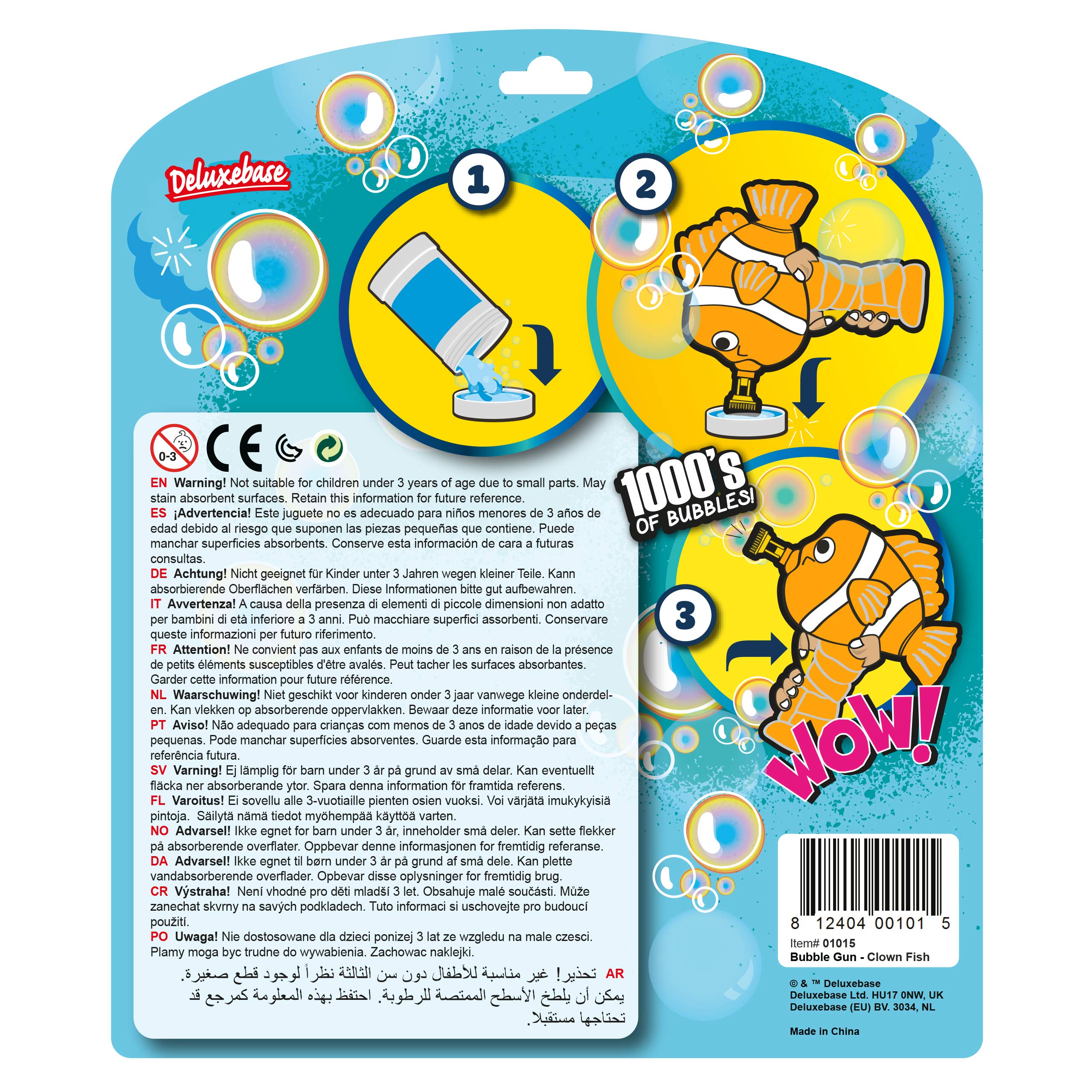 Deluxebase Dino Bubble Gun - Clown Fish Bubble Blower Toy with Bubble Solution, Friction Powered for Kids Outdoor Play, Birthday Party Favors & Educational STEM Activities (Great for Backyard Fun, Summer Parties & Sensory Play)